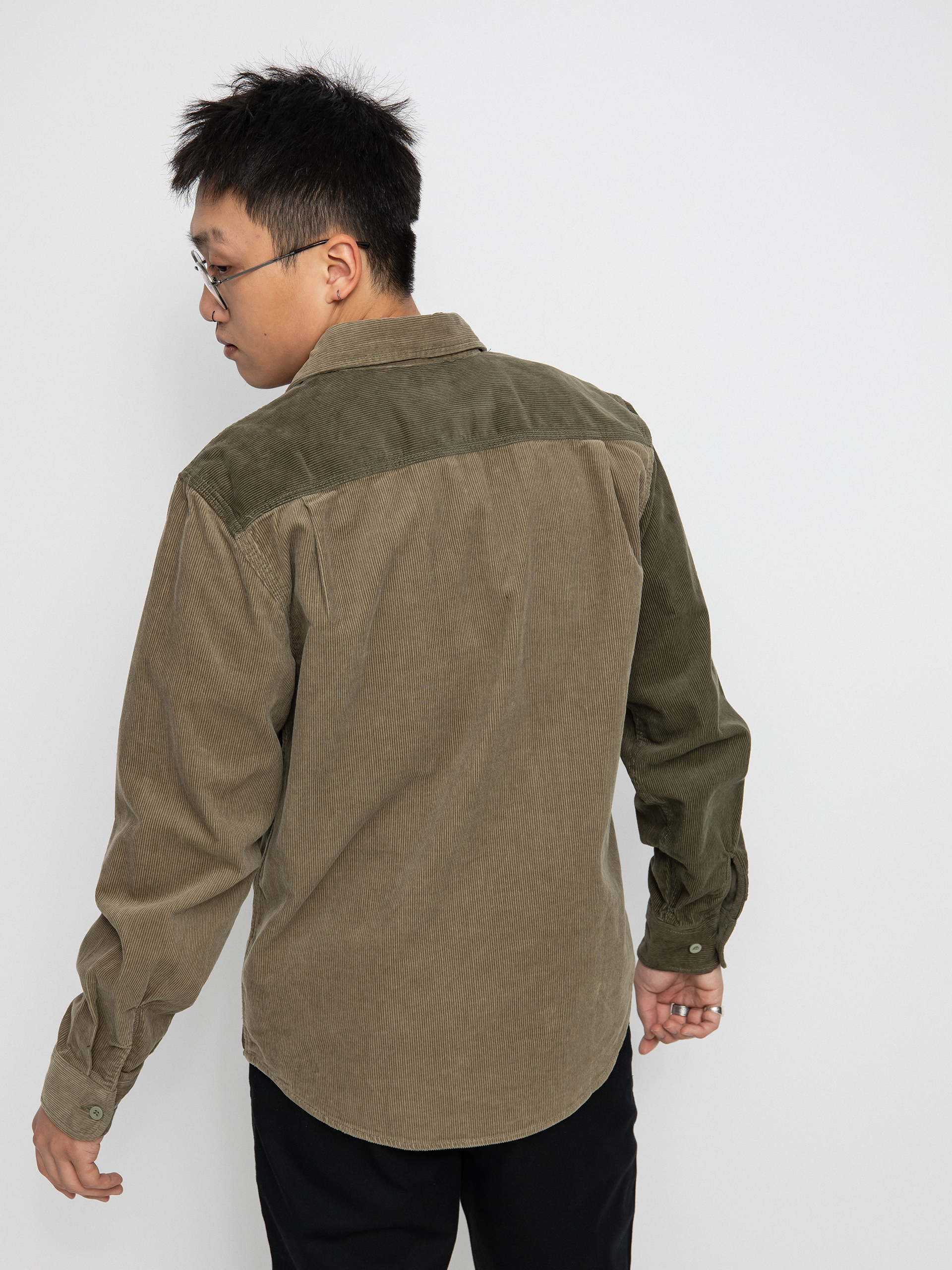 Koszula Brixton Bowery Corduroy Flannel Ls (military olive/mermaid)