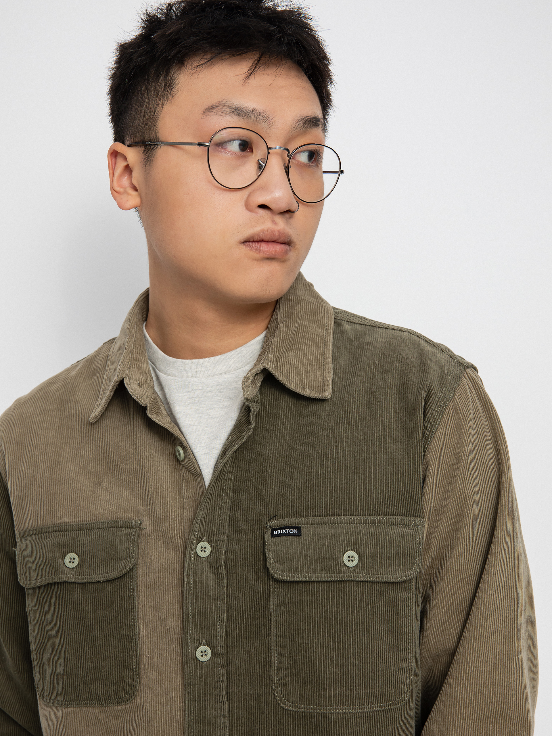 Koszula Brixton Bowery Corduroy Flannel Ls (military olive/mermaid)