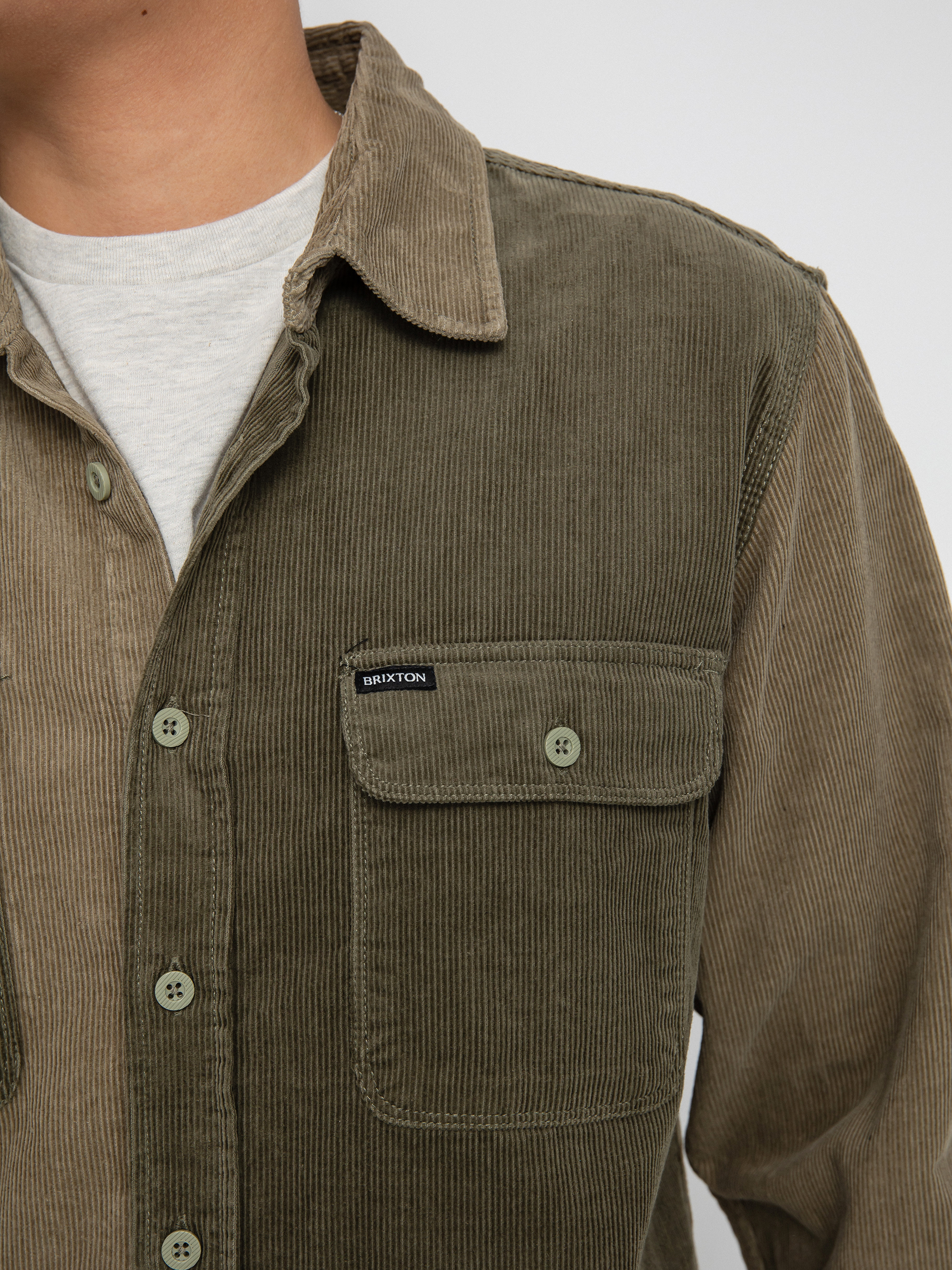 Koszula Brixton Bowery Corduroy Flannel Ls (military olive/mermaid)