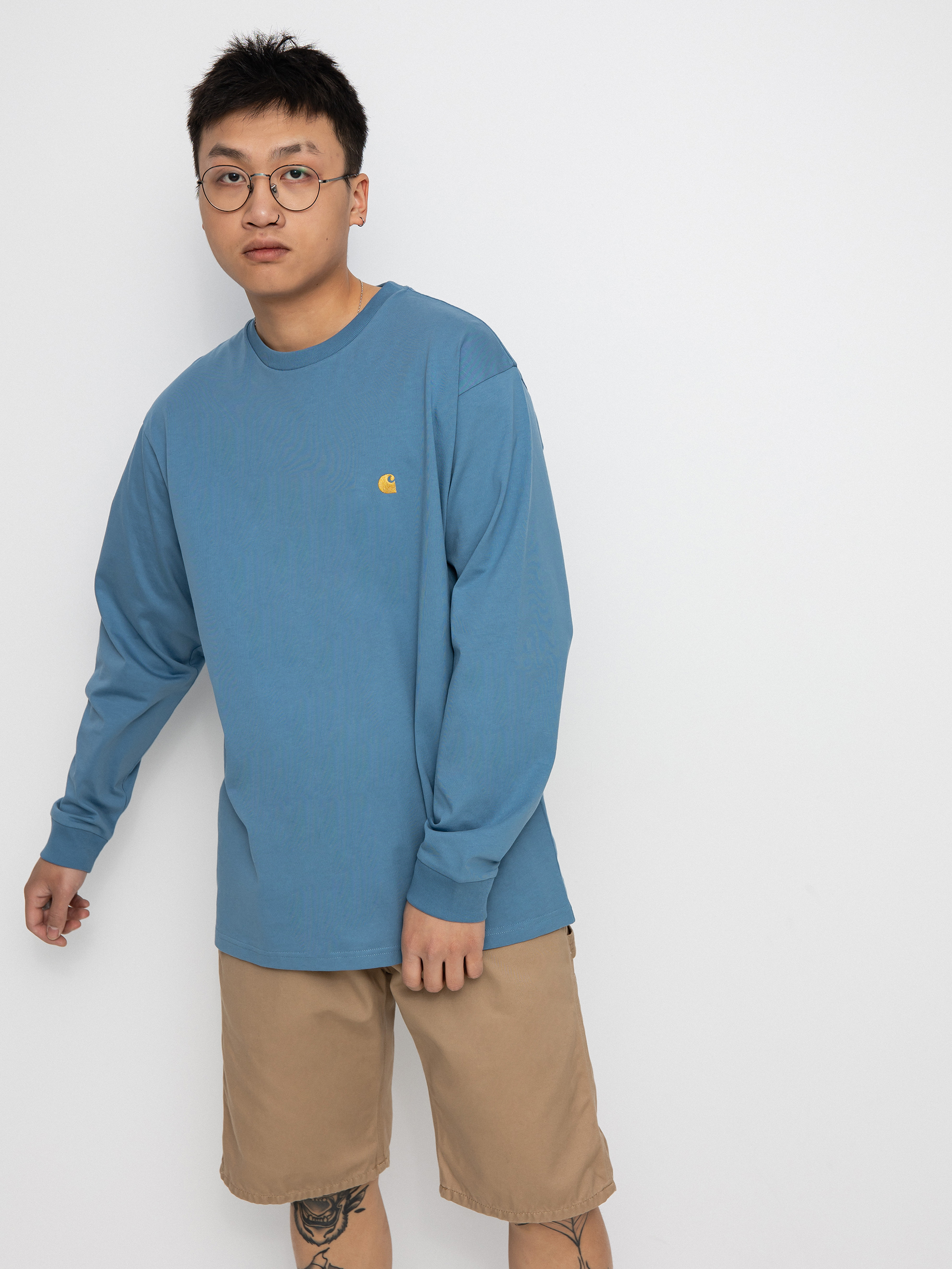 Longsleeve Carhartt WIP Chase (icy water/gold)