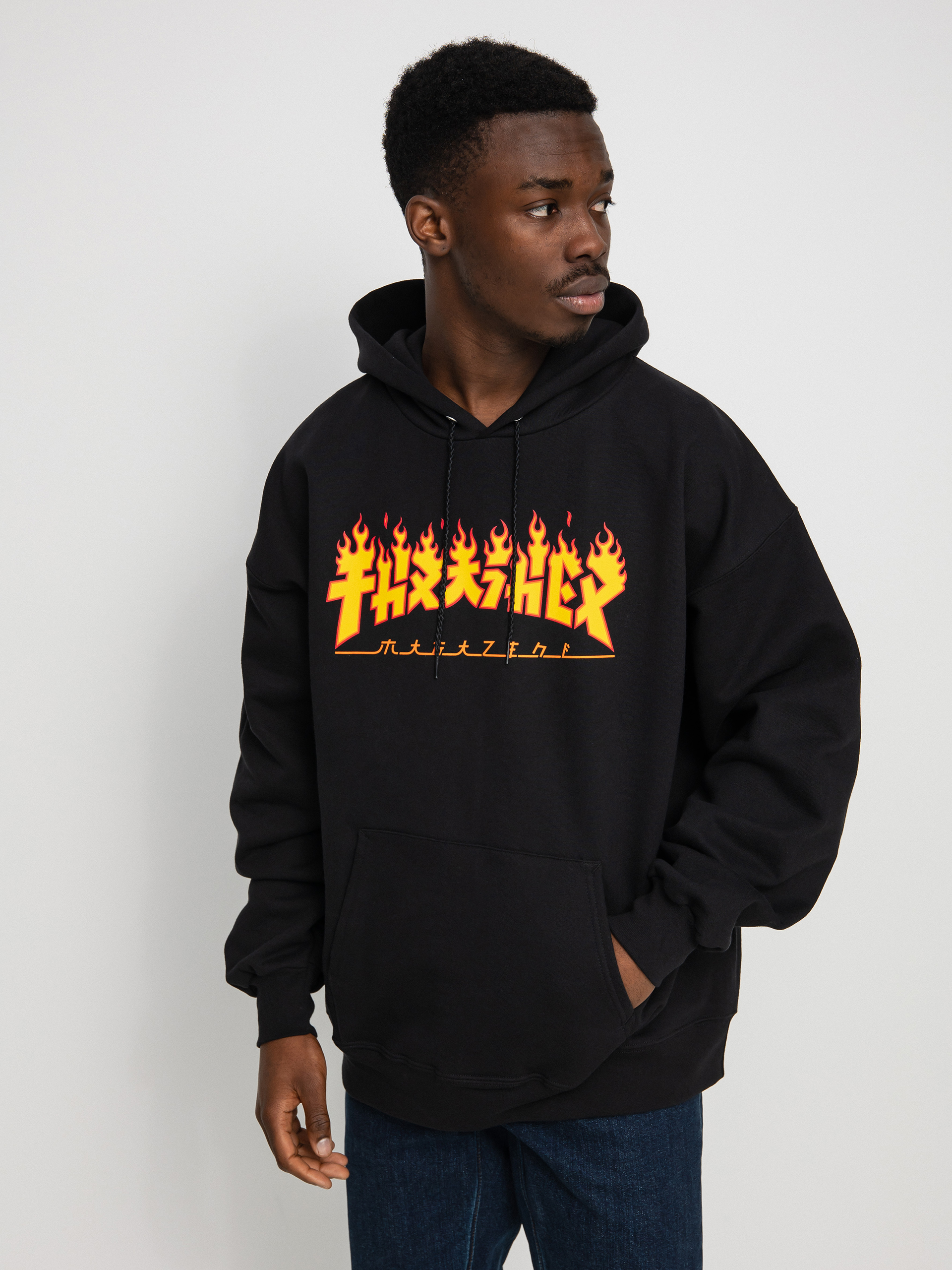 Bluza z kapturem Thrasher Godzilla Flame HD (black)