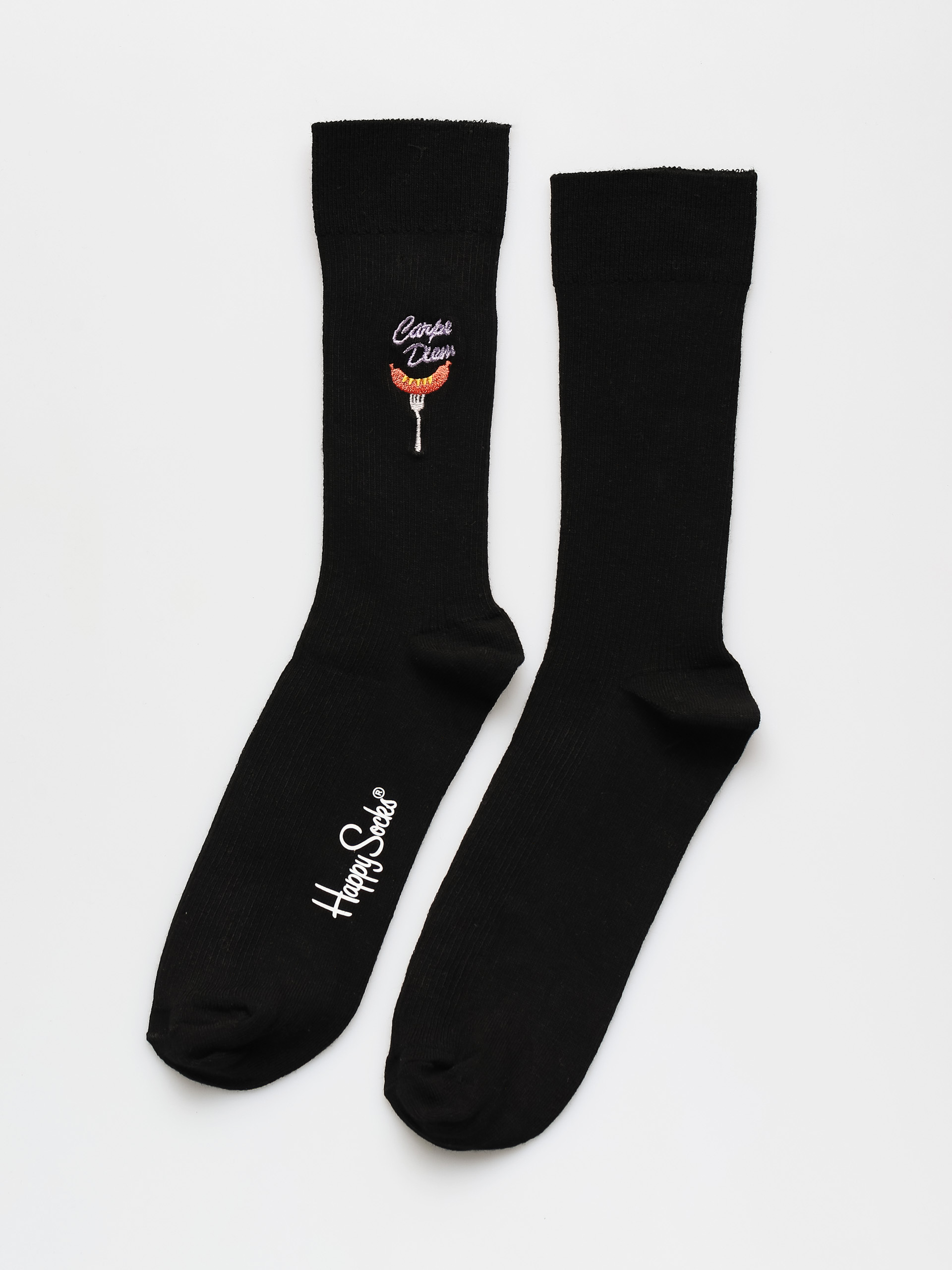 Skarpetki Happy Socks Ribbed Embroidery Carpe Diem (black)