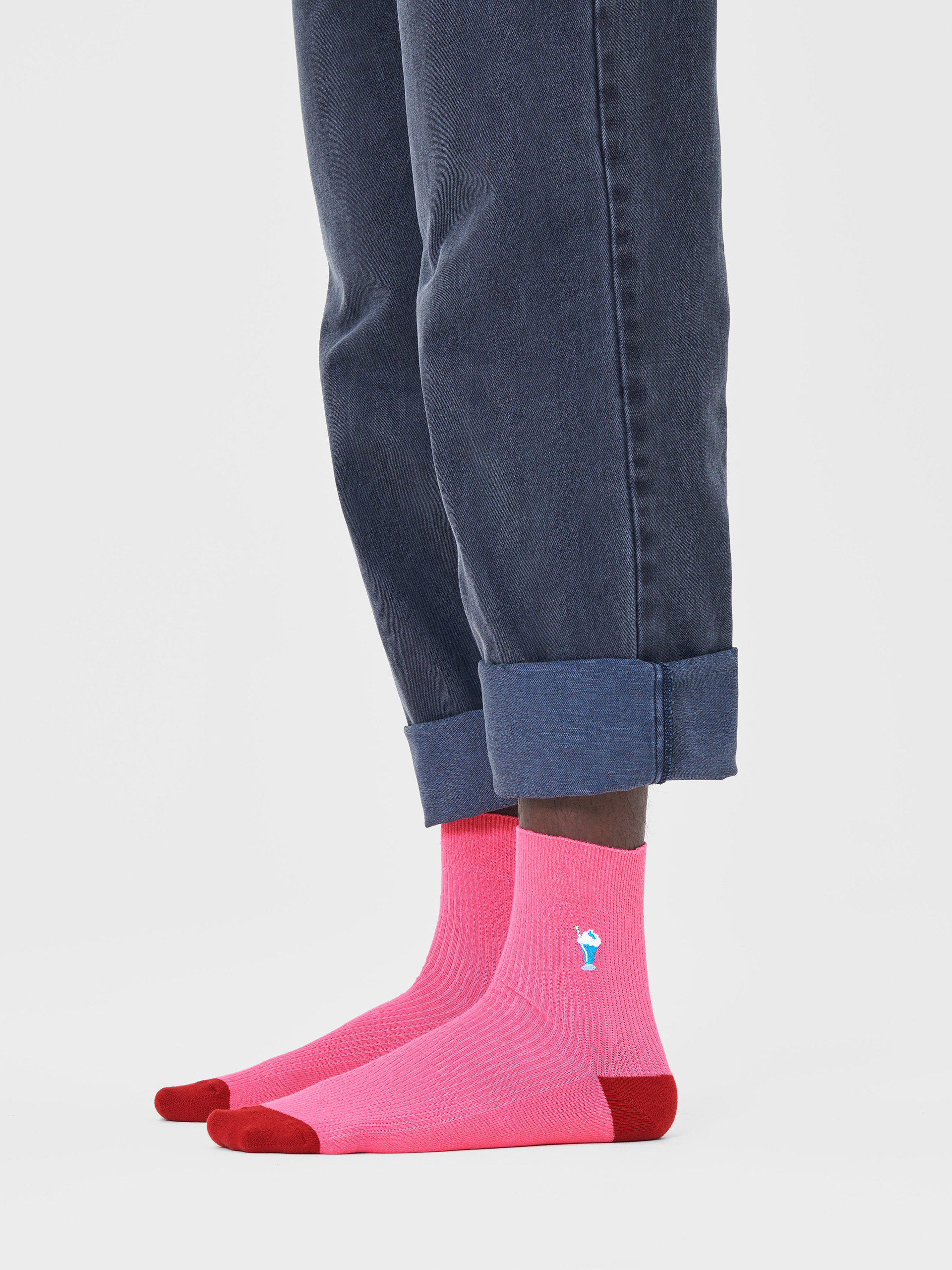 Skarpetki Happy Socks Ribbed Embroidery Milkshake 1/2 Crew (pink)