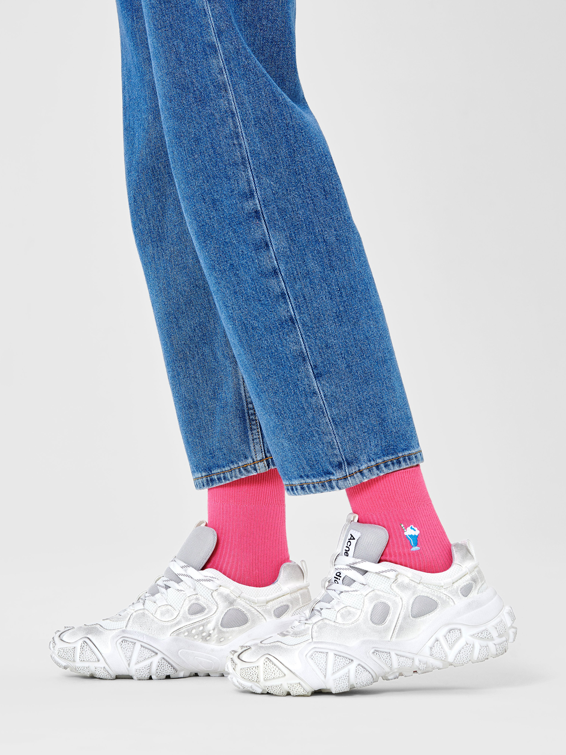 Skarpetki Happy Socks Ribbed Embroidery Milkshake 1/2 Crew (pink)