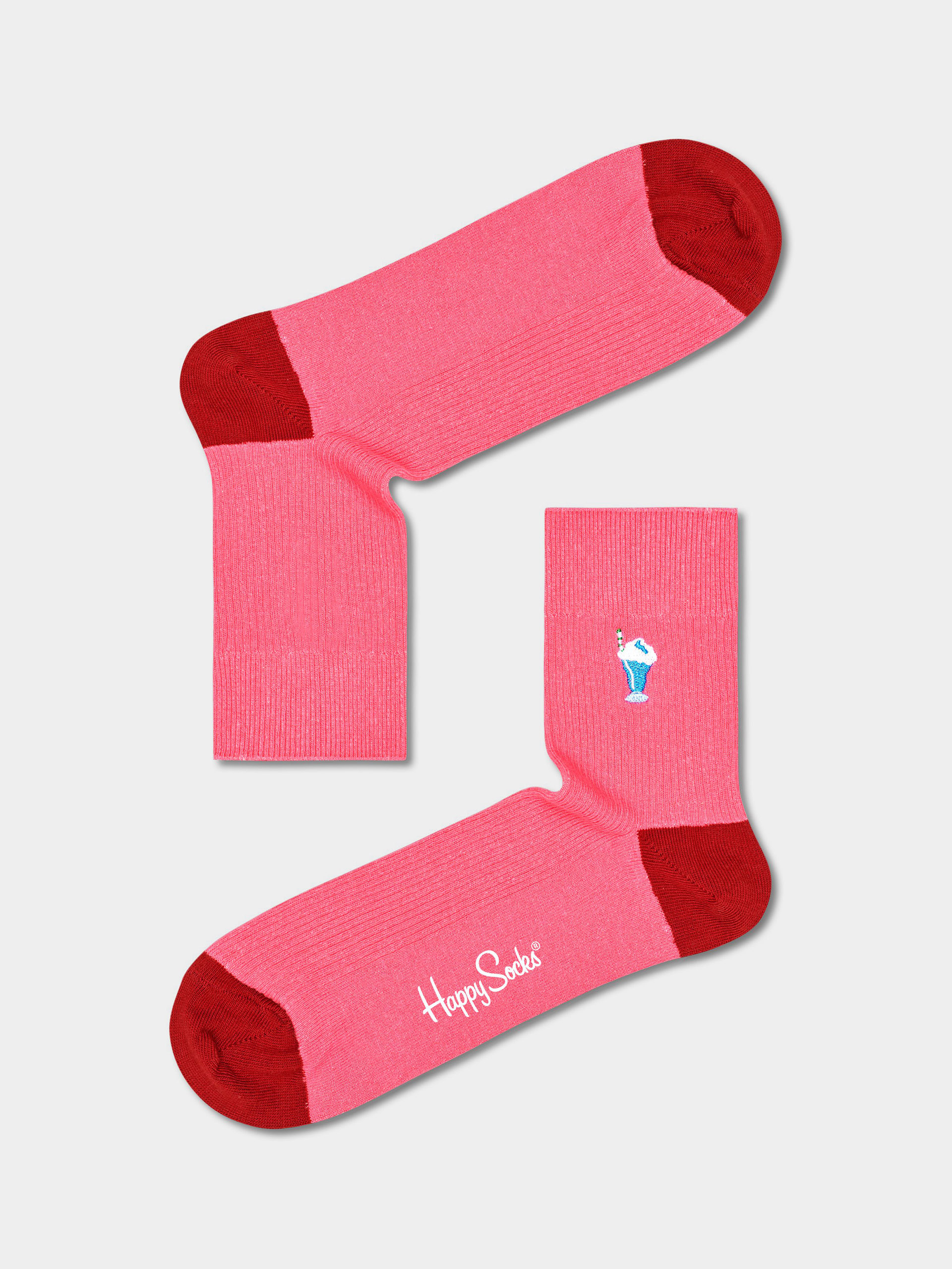 Skarpetki Happy Socks Ribbed Embroidery Milkshake 1/2 Crew (pink)