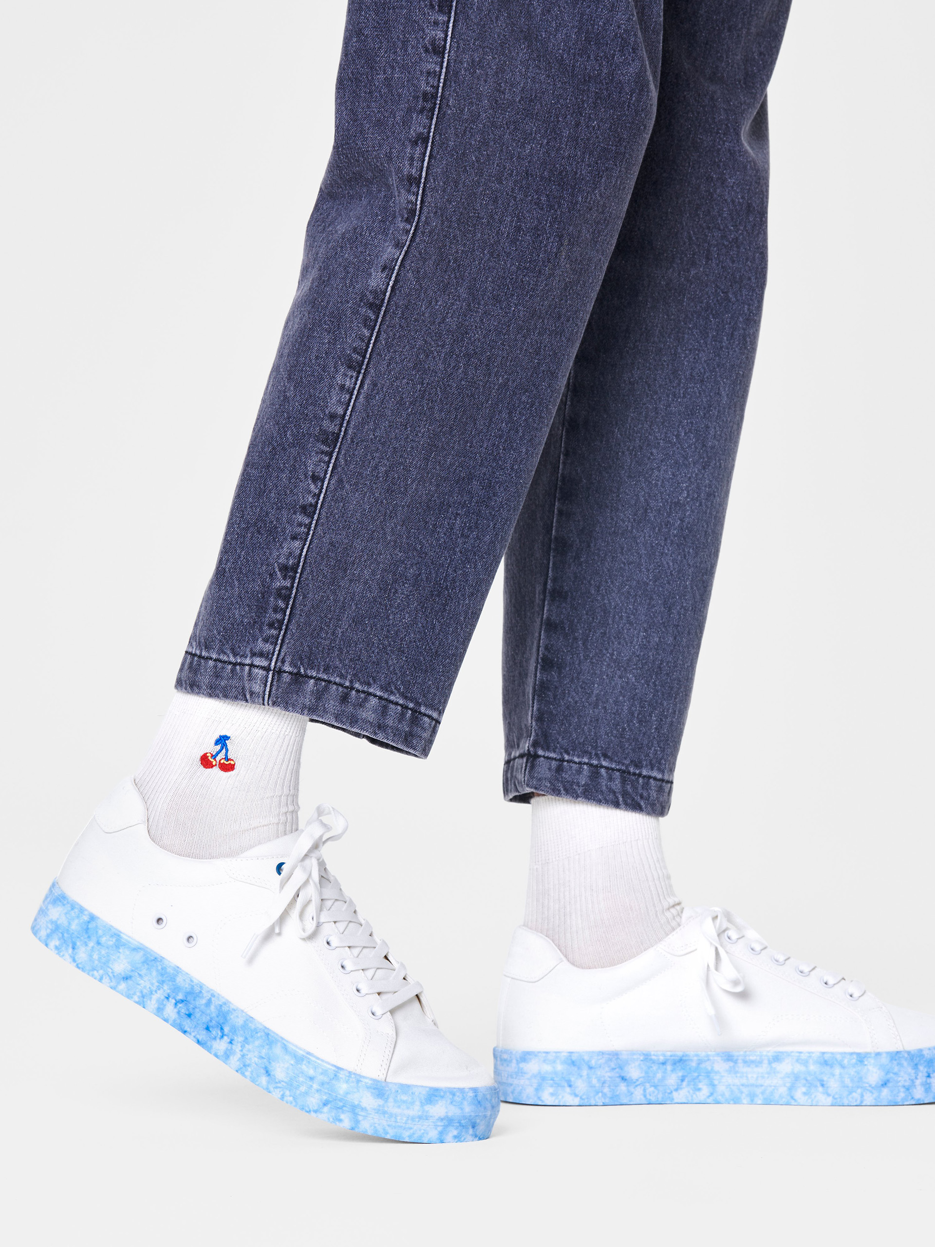 Skarpetki Happy Socks Ribbed Embroidery Cherry 1/2 Crew (white)