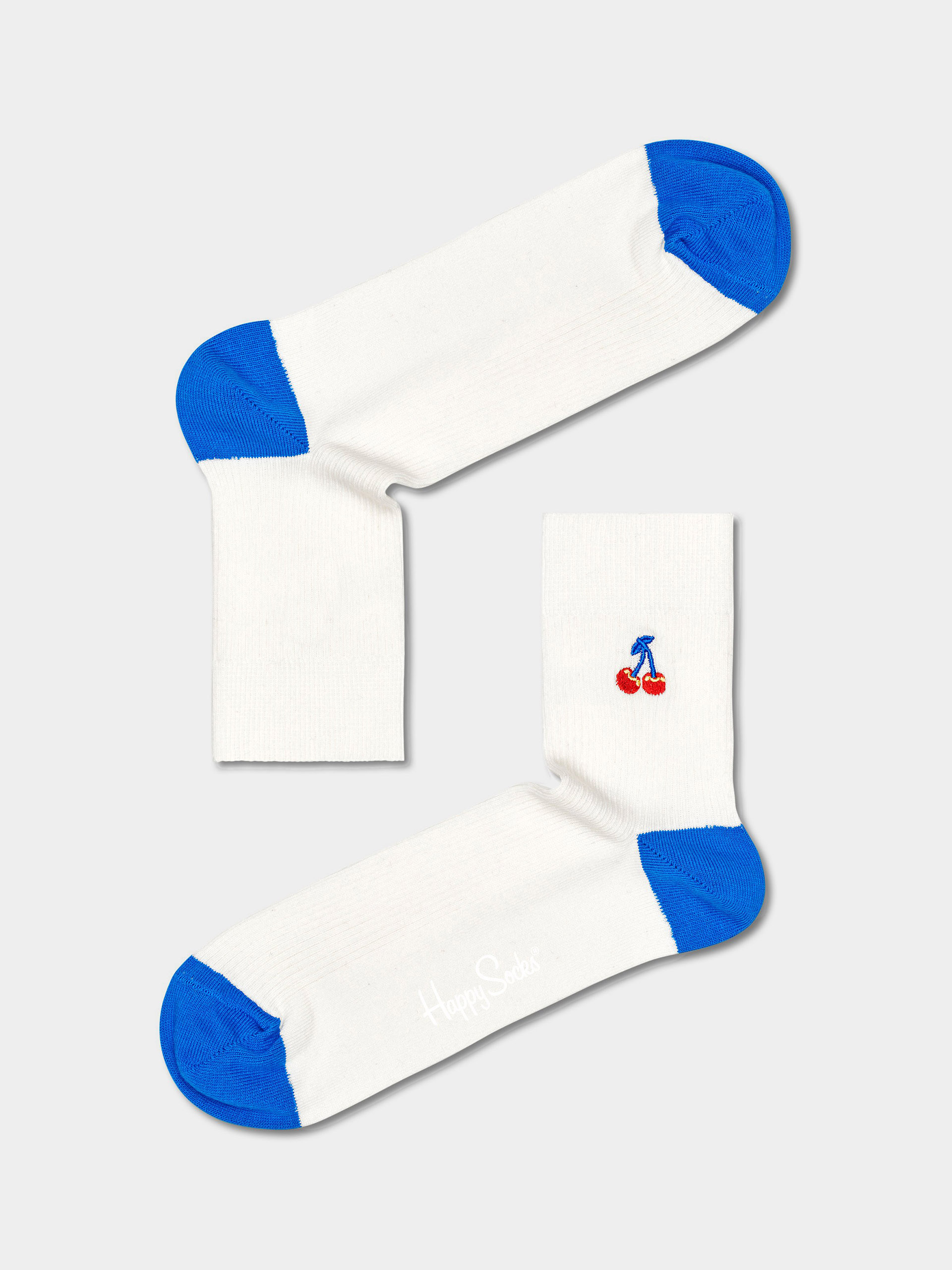 Skarpetki Happy Socks Ribbed Embroidery Cherry 1/2 Crew (white)