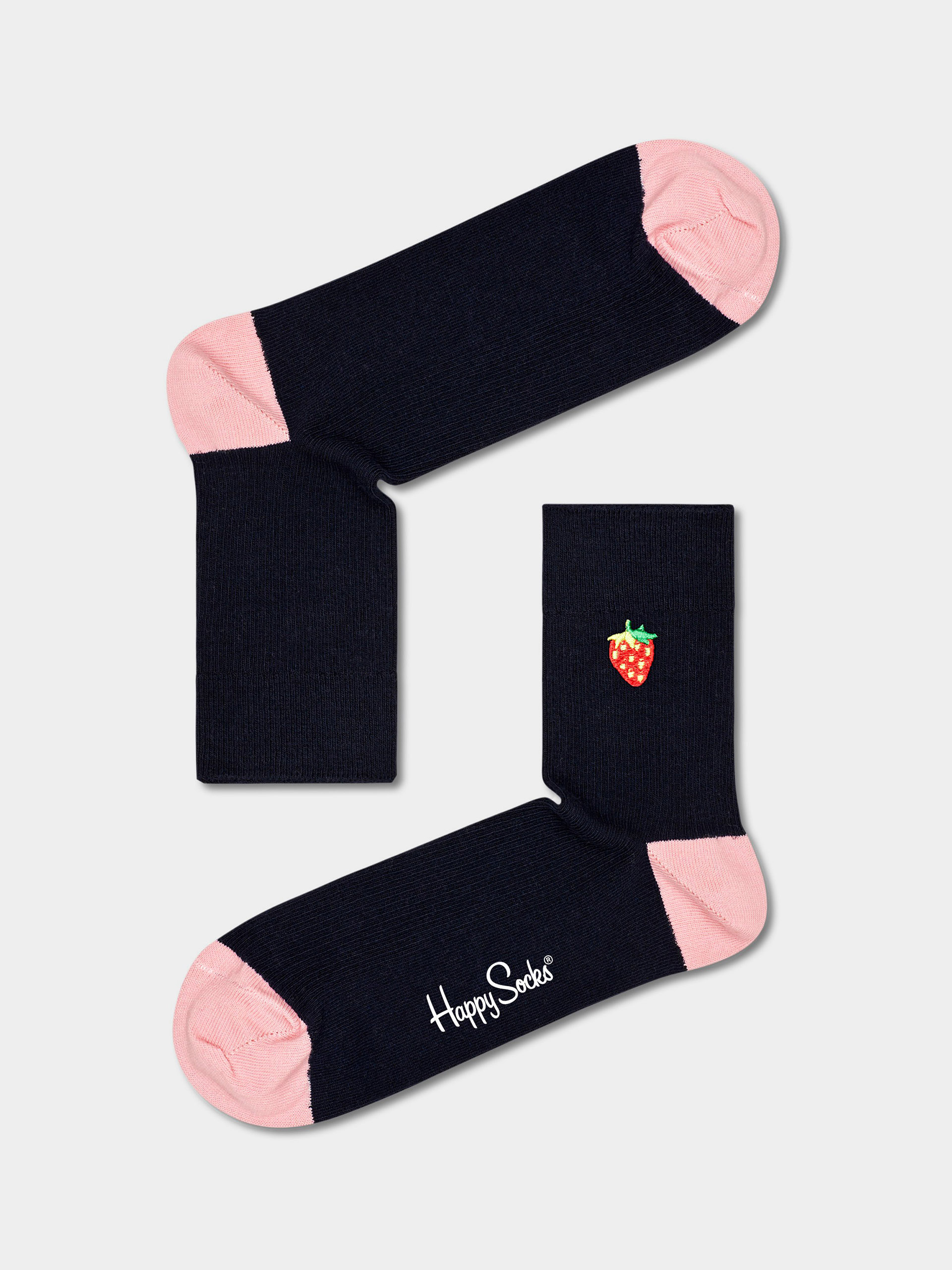 Skarpetki Happy Socks Ribbed Embroidery Strawberry 1/2 Crew (navy)