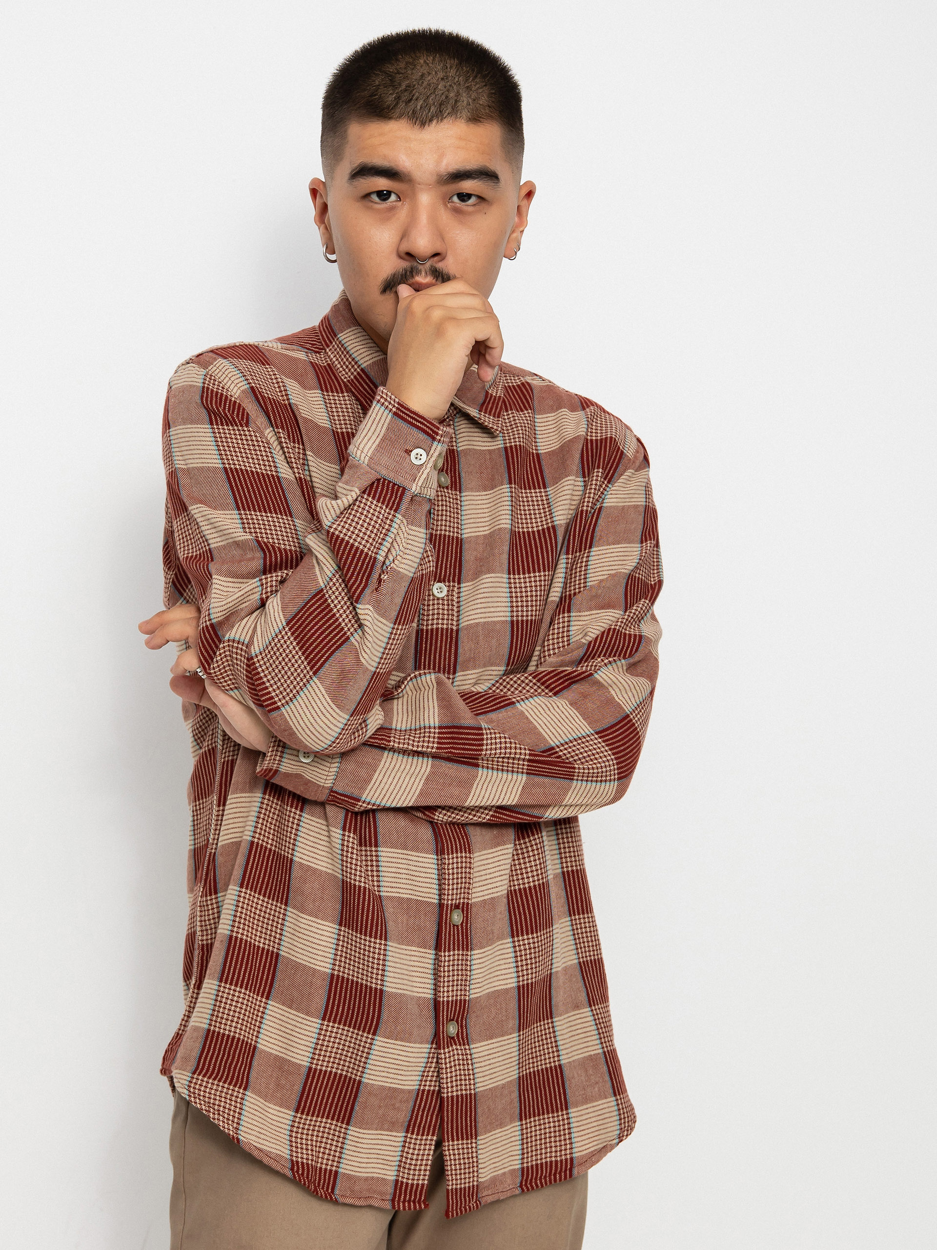 Koszula Brixton Bowery Sw Np Ls (vanilla/dark brick)