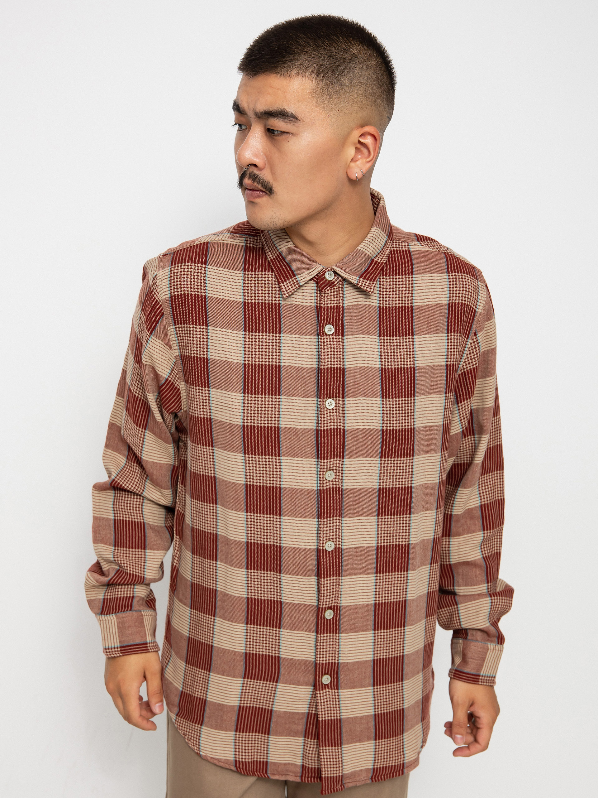 Koszula Brixton Bowery Sw Np Ls (vanilla/dark brick)