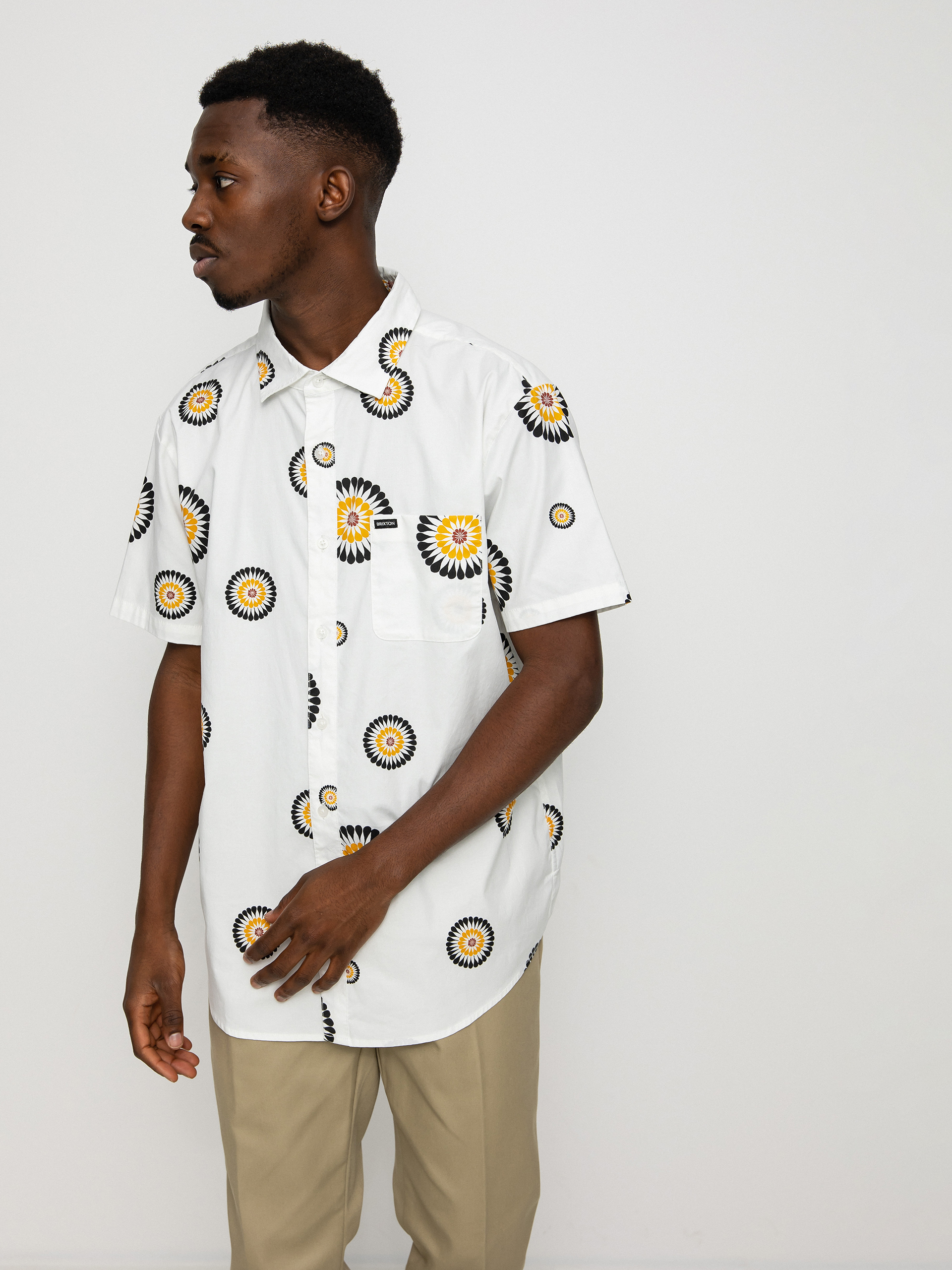 Koszula Brixton Charter Print (off white/black/golden glow)