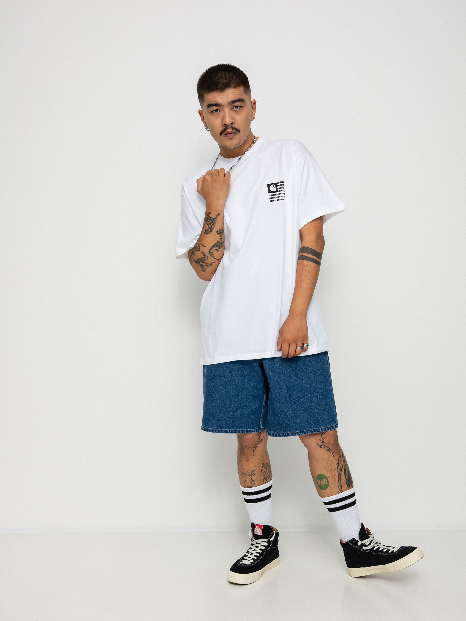 T-shirt Carhartt WIP Label State Flag - biały (white/black)