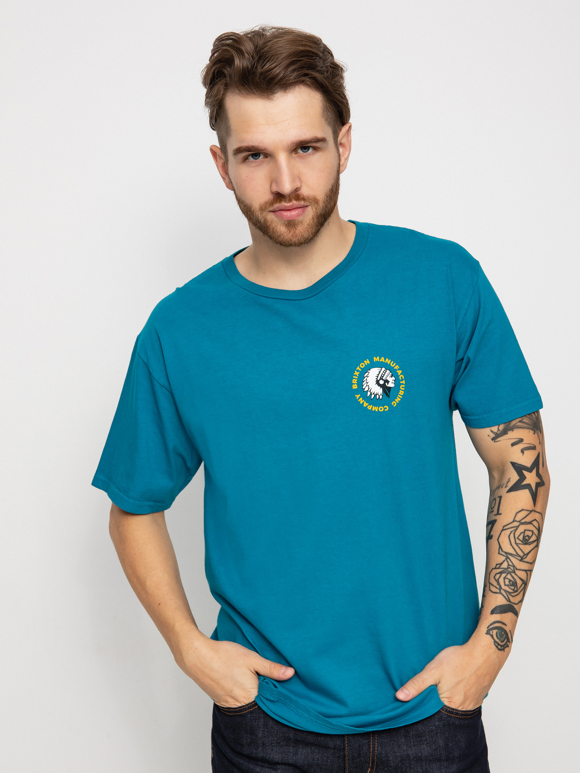 T-shirt Brixton Rival Stamp (teal garment dye)
