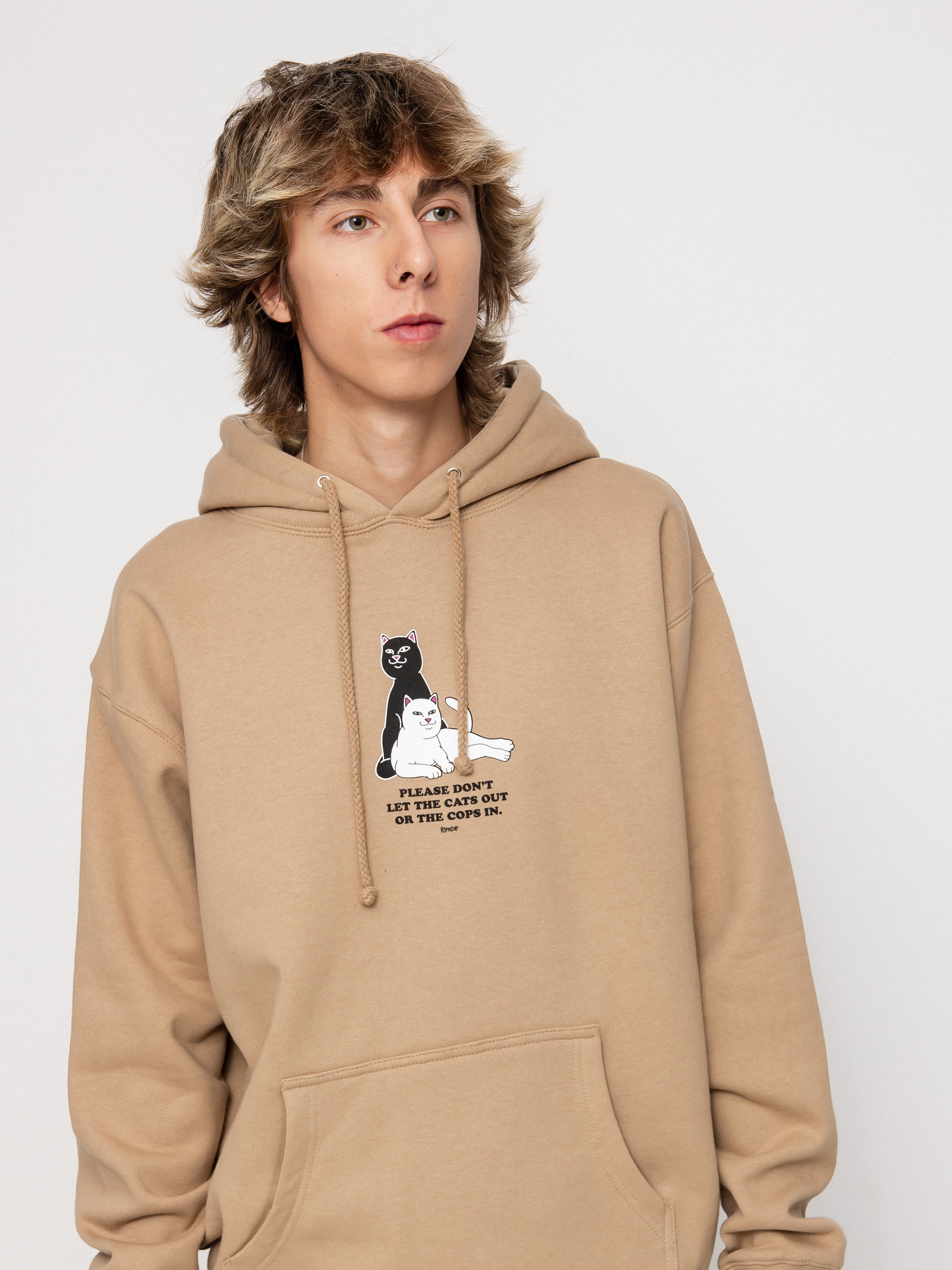Bluza z kapturem RipNDip Keep The Cats In HD (sandstone)