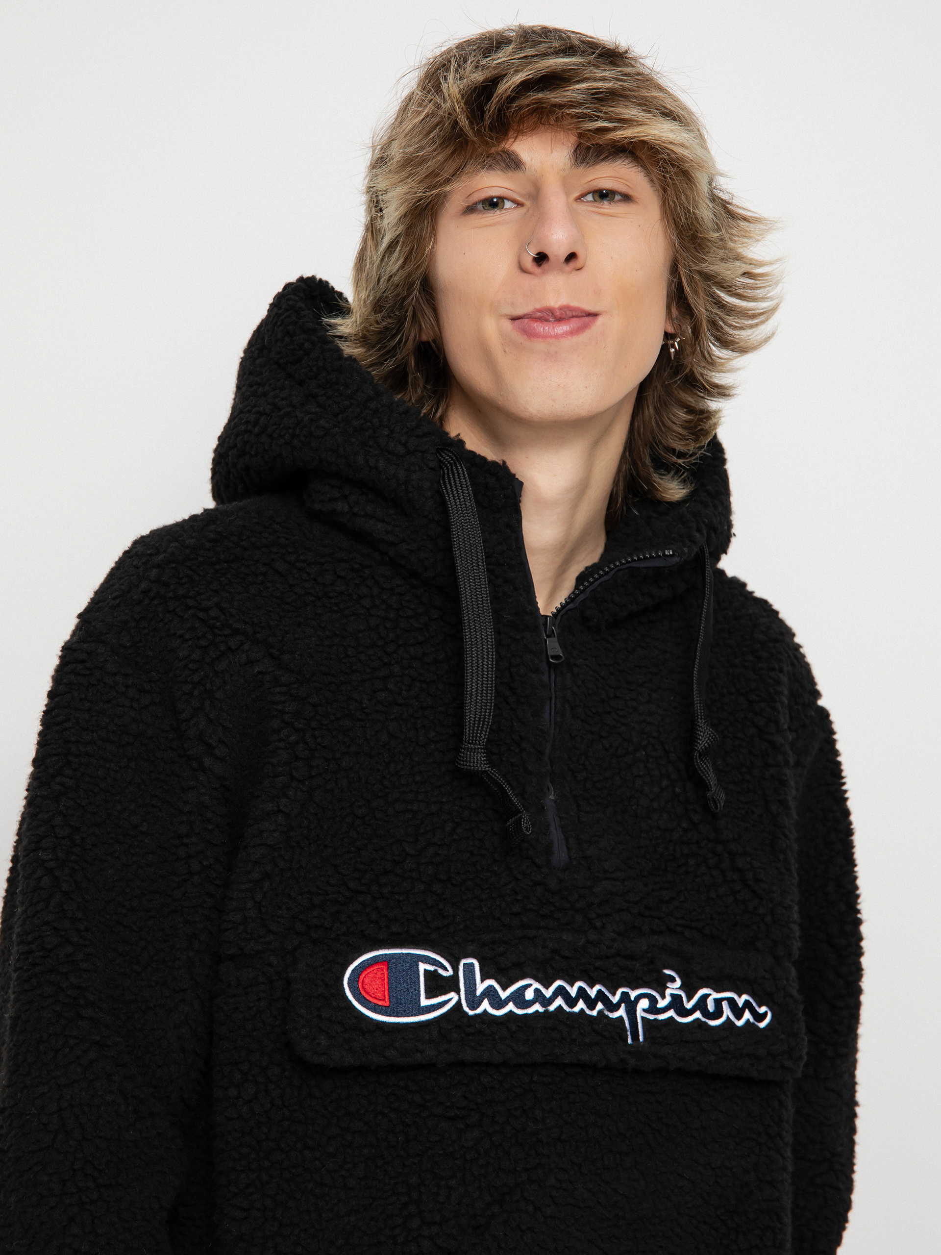 Męski Polar Champion Hooded Half Zip Top 218092 (nbk)