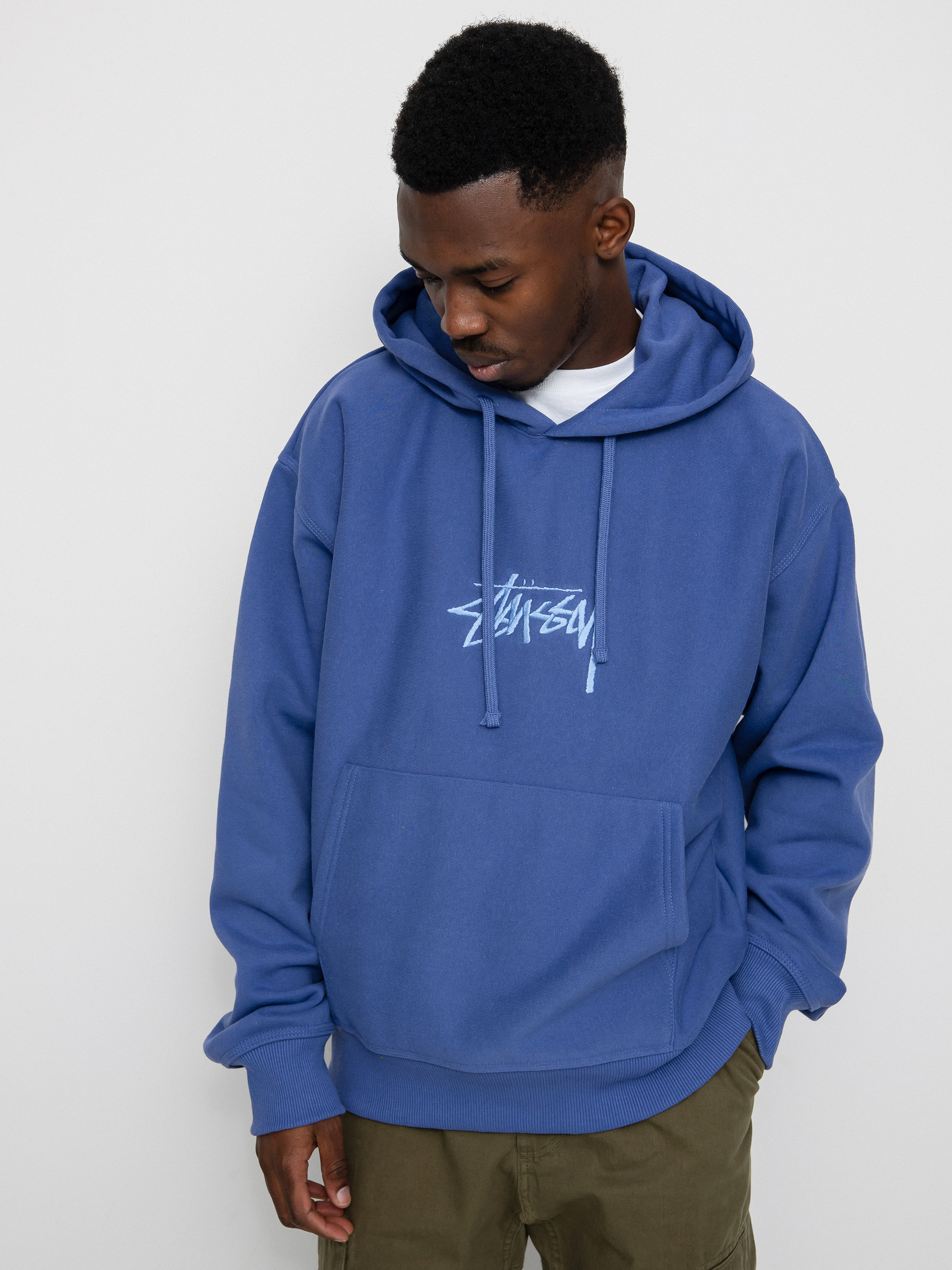 Bluza z kapturem Stussy Stock Logo App. HD (denim)