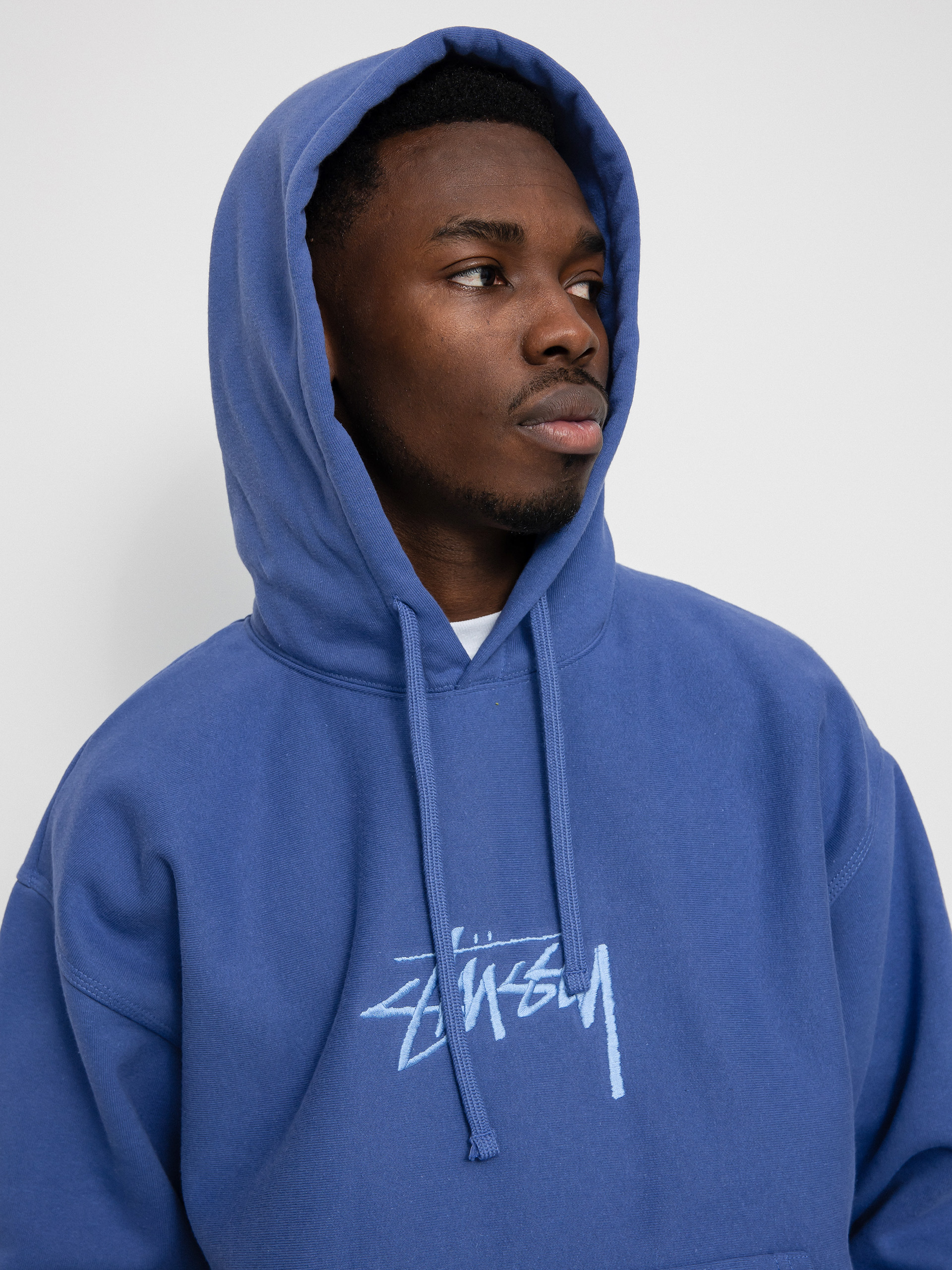 Bluza z kapturem Stussy Stock Logo App. HD (denim)