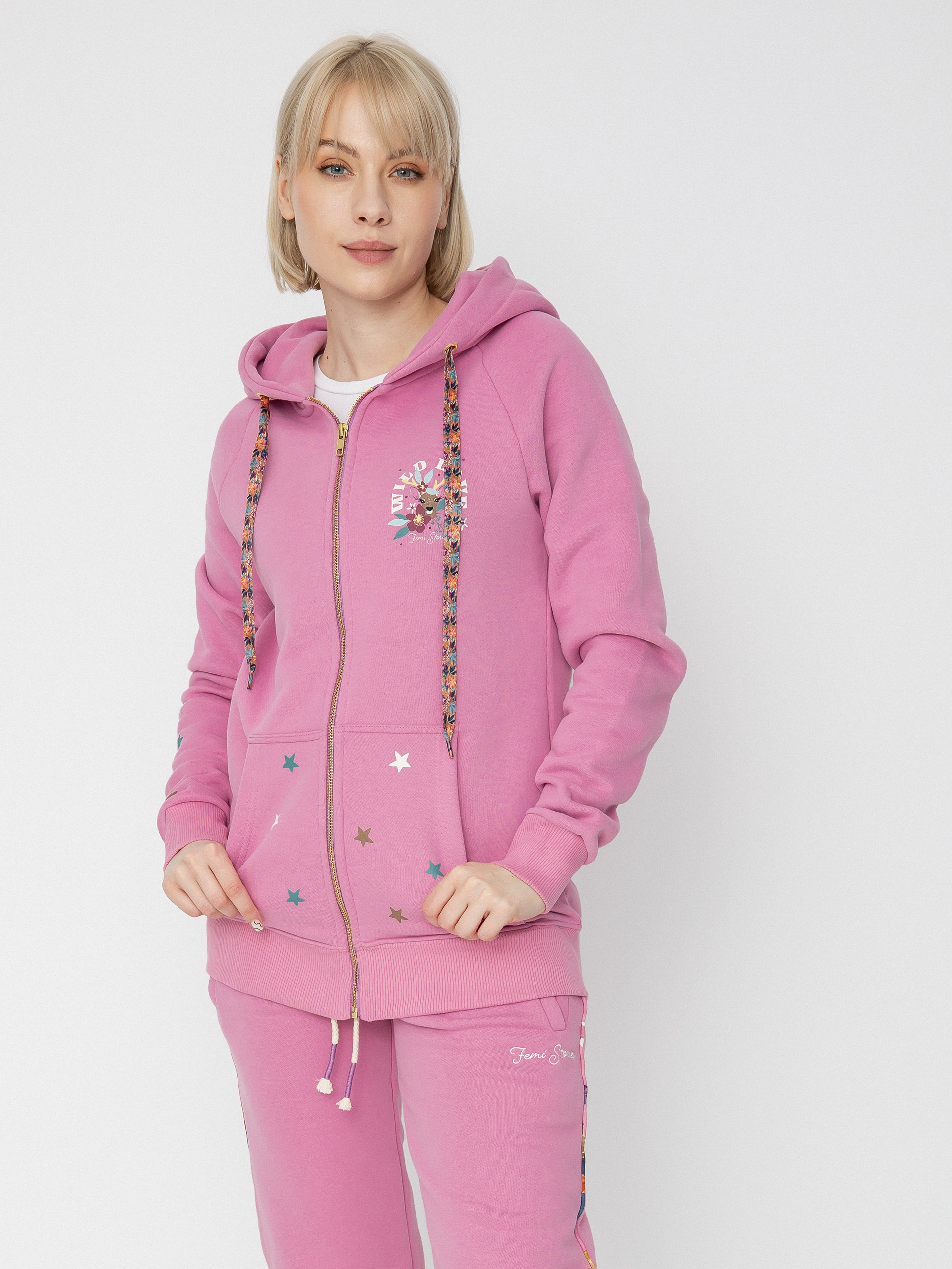 Bluza z kapturem Femi Stories Kira ZHD Wmn - różowy, bezbarwny (htr)