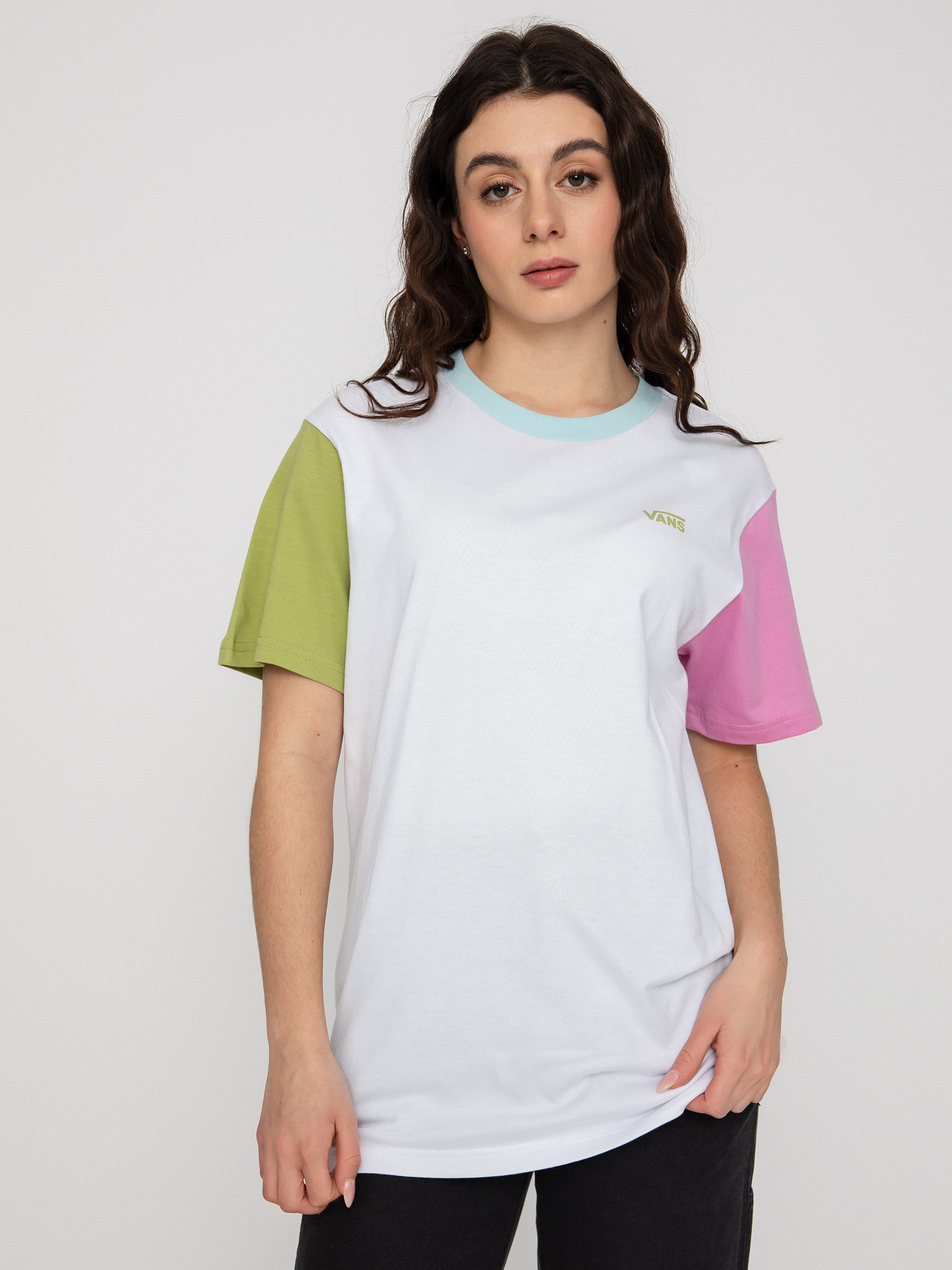 T-shirt Vans Left Chest Colorblock Wmn (white/cyclamen)