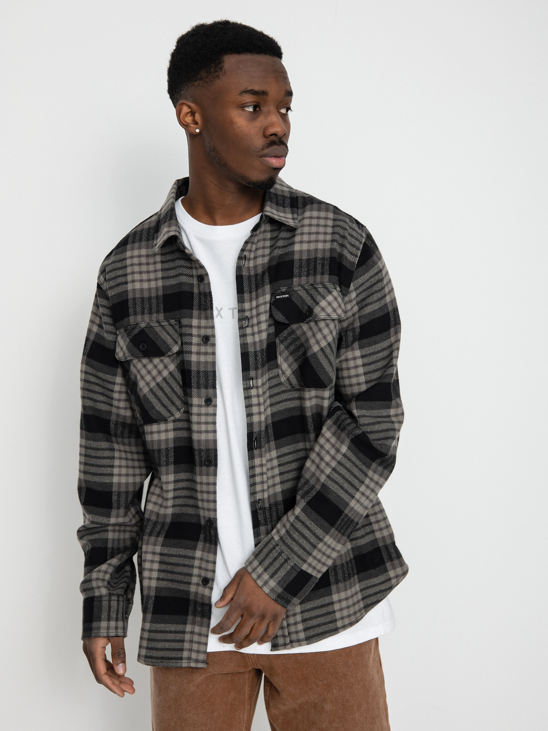Koszula Brixton Bowery Flannel Ls (black/light grey/charcoal)