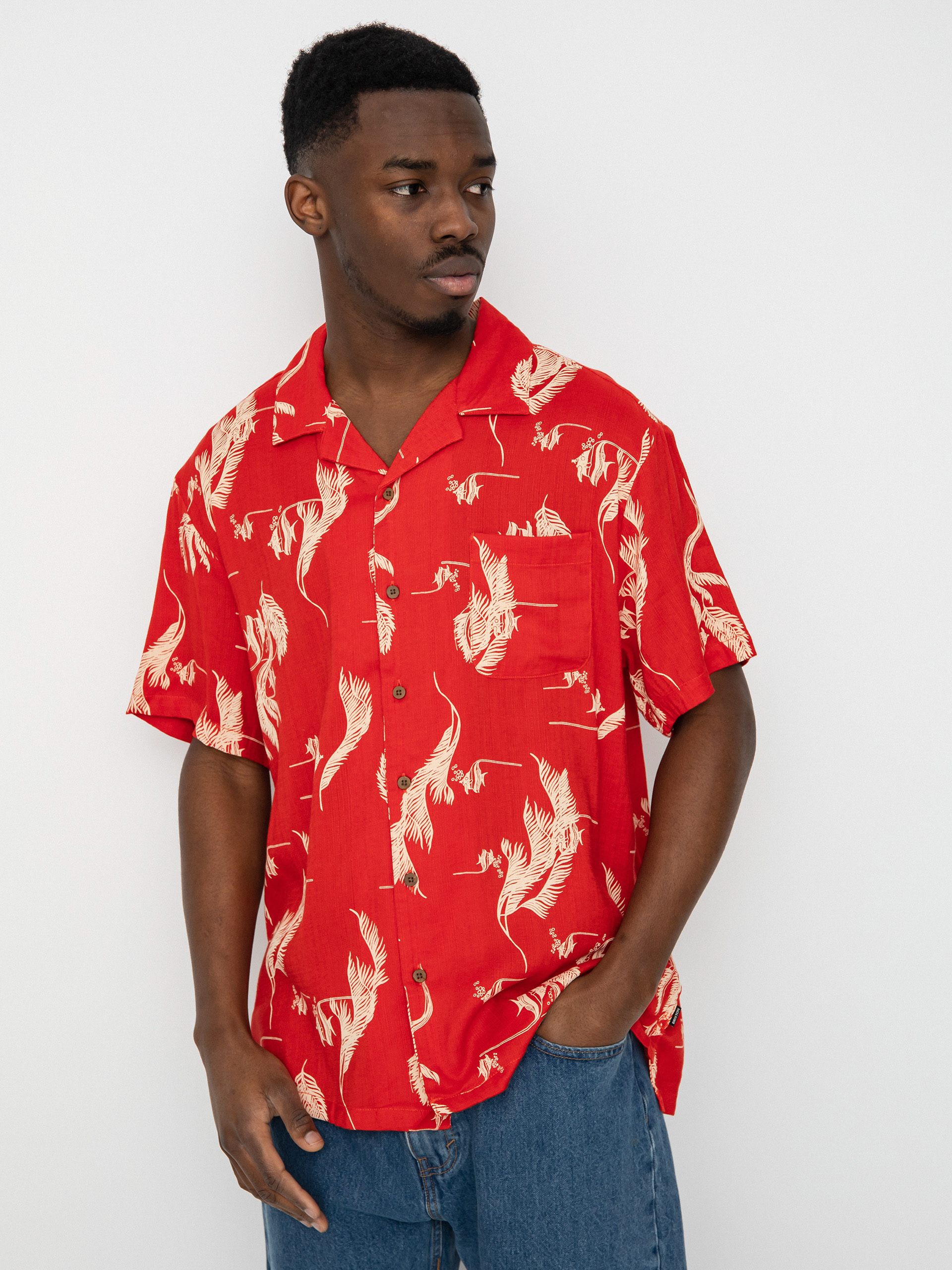 Koszula Brixton Bunker Slub (aloha red/white/coconut)