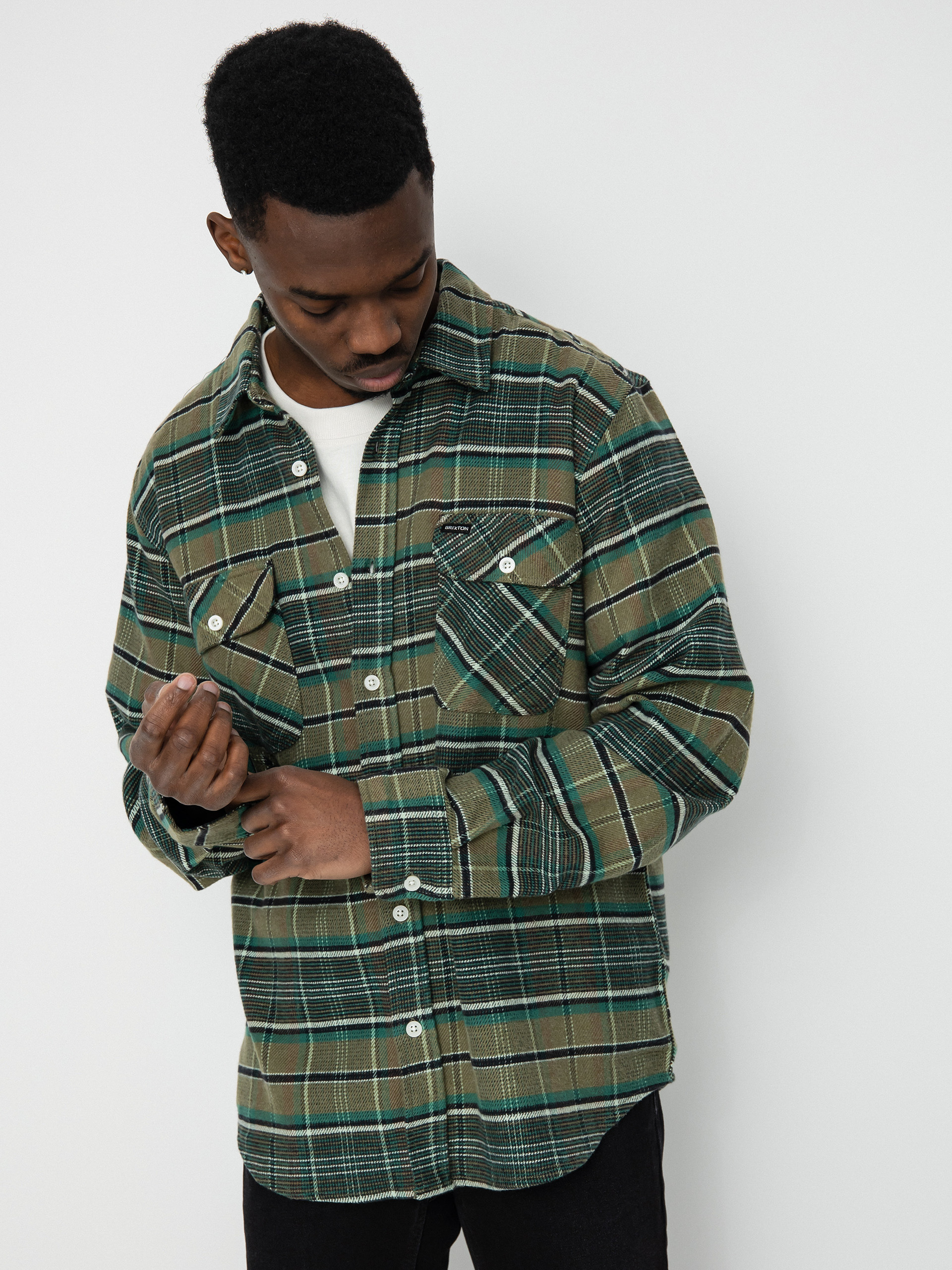 Koszula Brixton Bowery Stretch Wr Flannel (olive surplus/spruce/black)