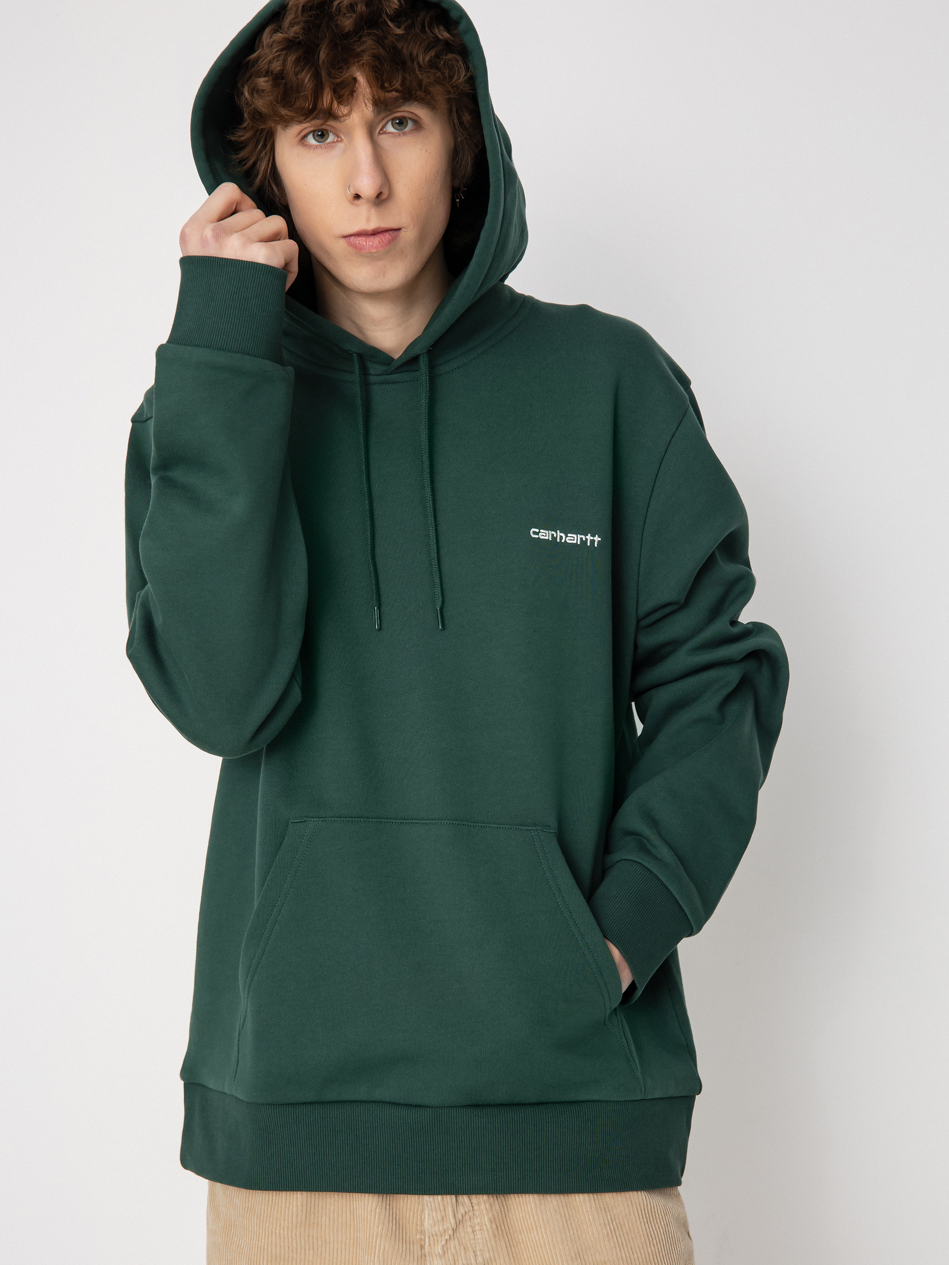 Bluza z kapturem Carhartt WIP Script Embroidery HD (treehouse/white)