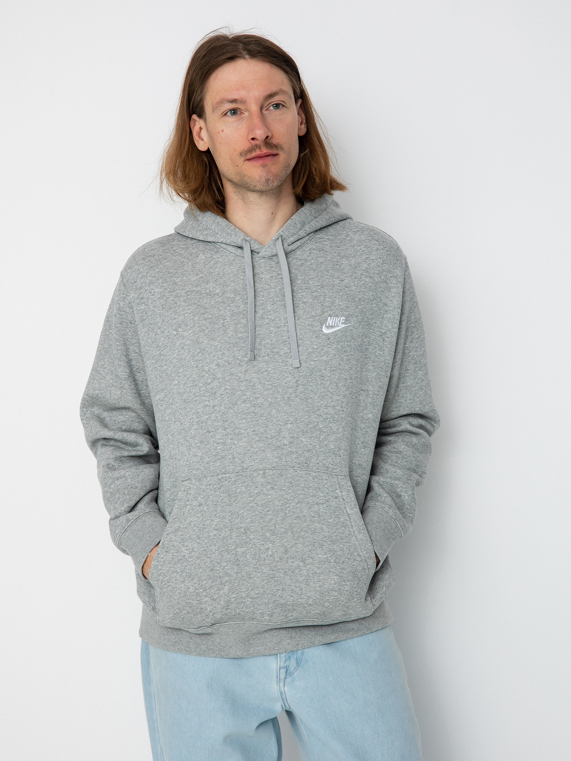 Bluza z kapturem Nike Club Hoodie Po Bb HD (dk grey heather/matte silver/white)