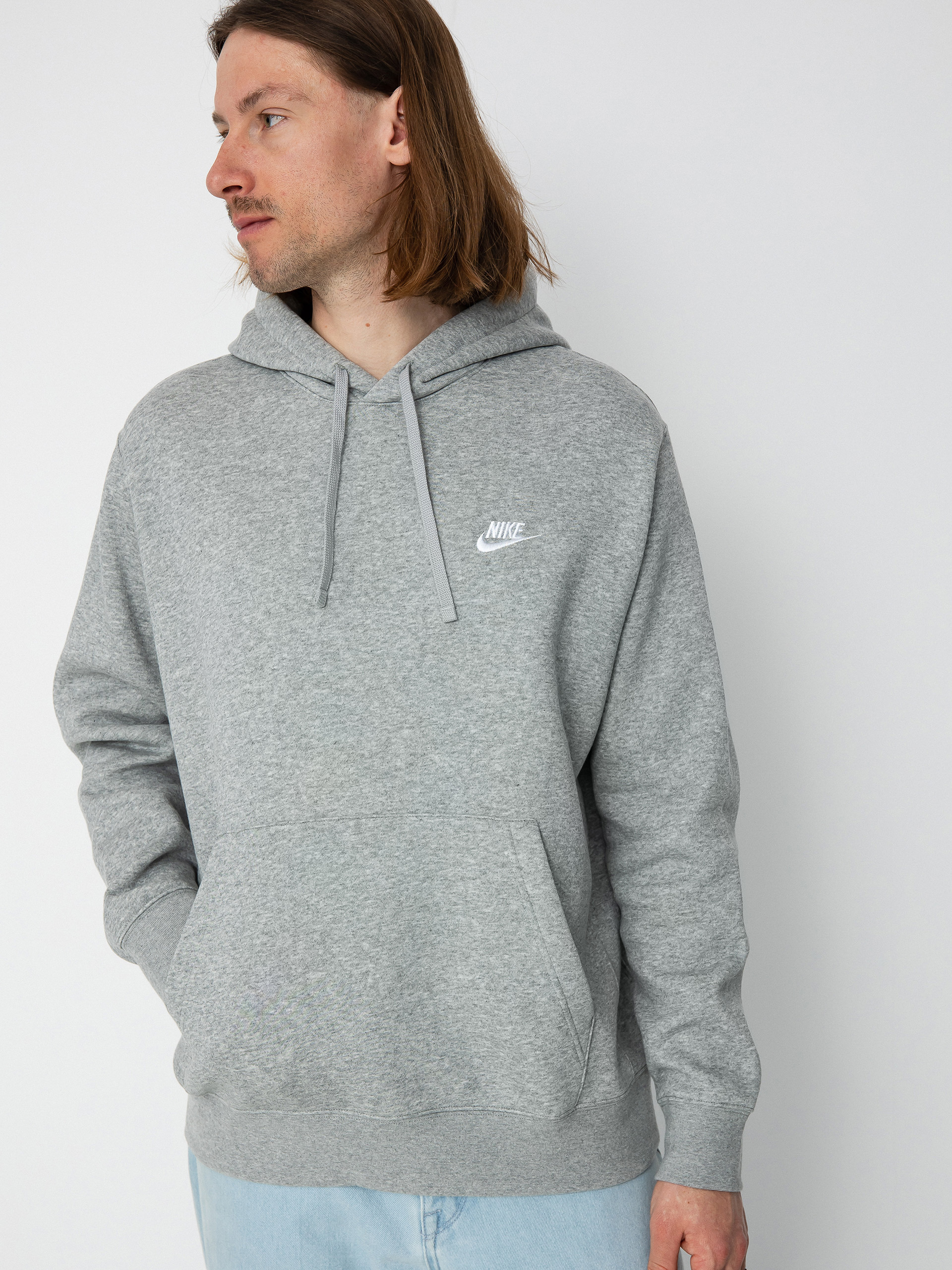 Bluza z kapturem Nike Club Hoodie Po Bb HD (dk grey heather/matte silver/white)
