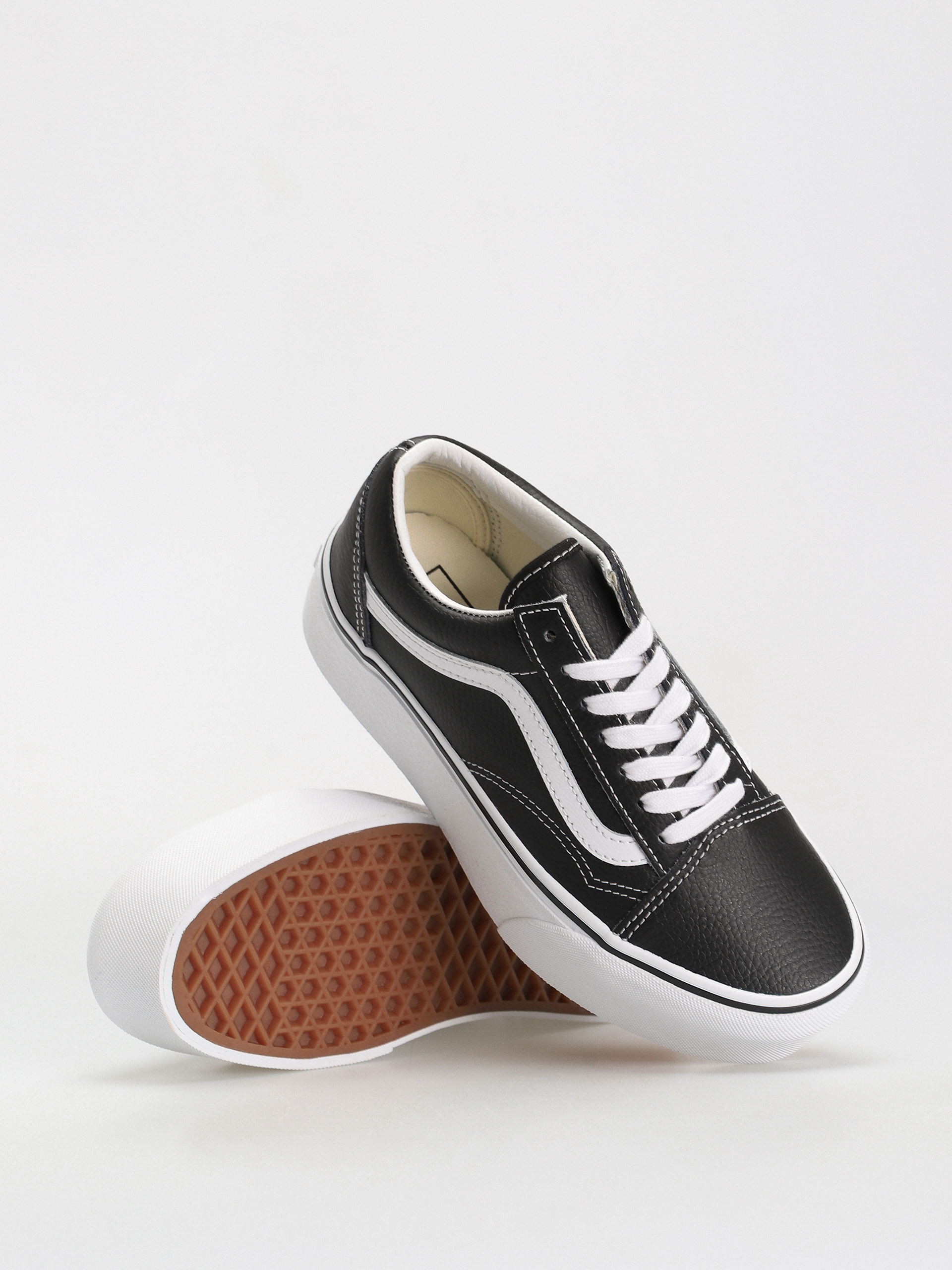 VANS★OLD SKOOL★兼用★LEATHER BLACK/TRUE WHITE Buty Vans Old Skool Stackform - czarny (leather black/true