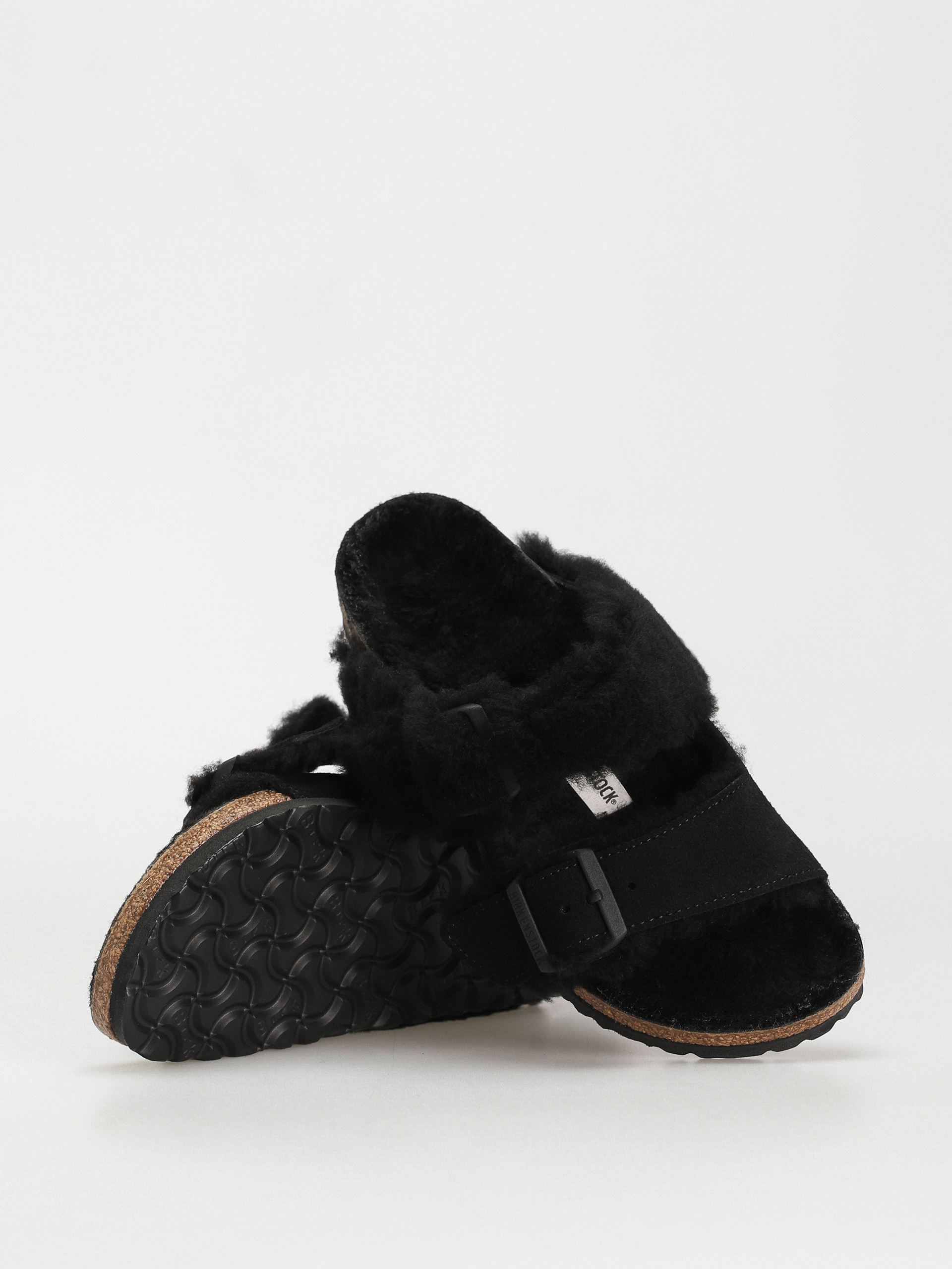 Klapki Birkenstock Arizona Split Teddy Parts Rivet Logo Suede Leather/Fur Narrow Wmn (black)