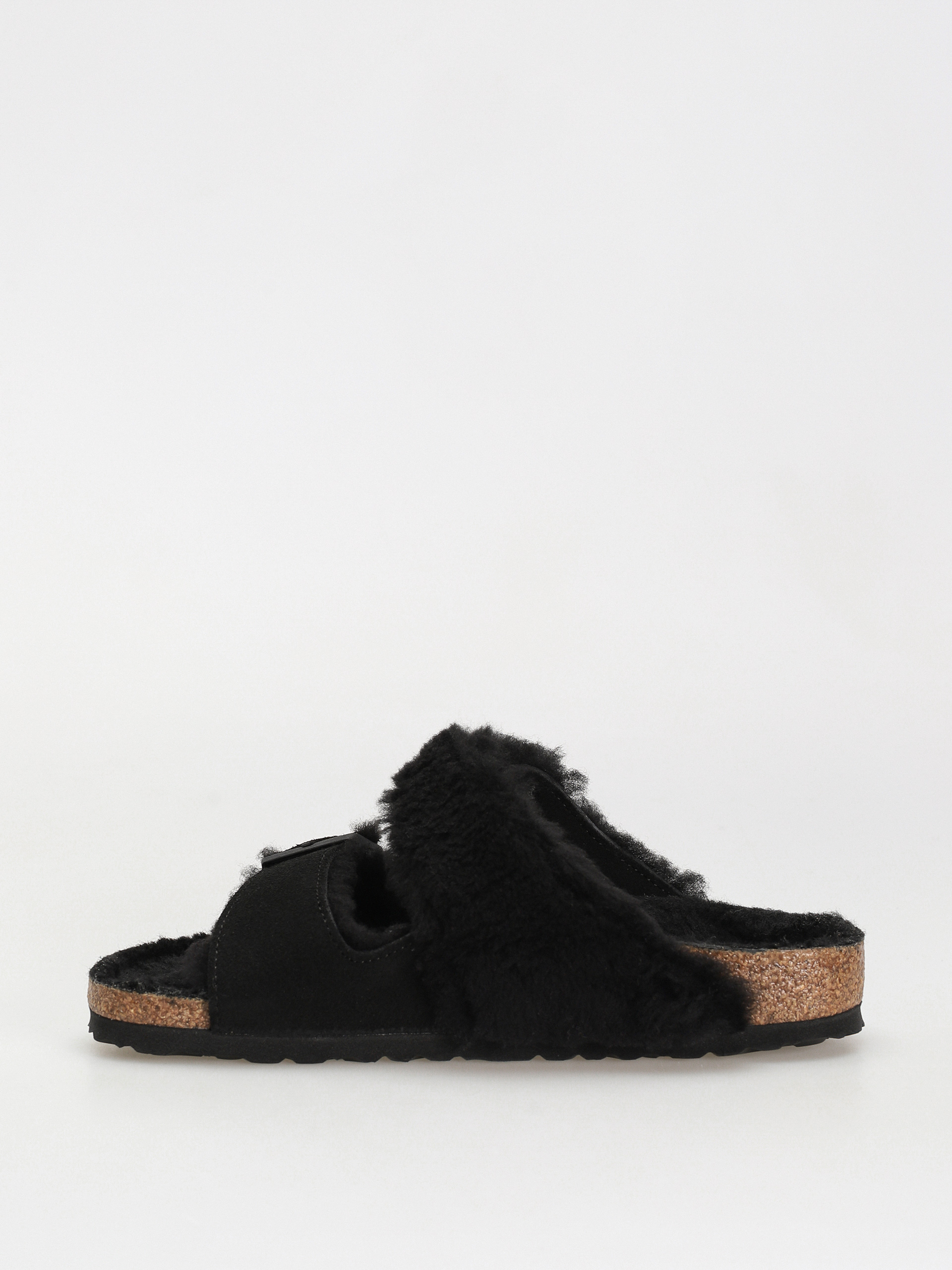 Klapki Birkenstock Arizona Split Teddy Parts Rivet Logo Suede Leather/Fur Narrow Wmn (black)