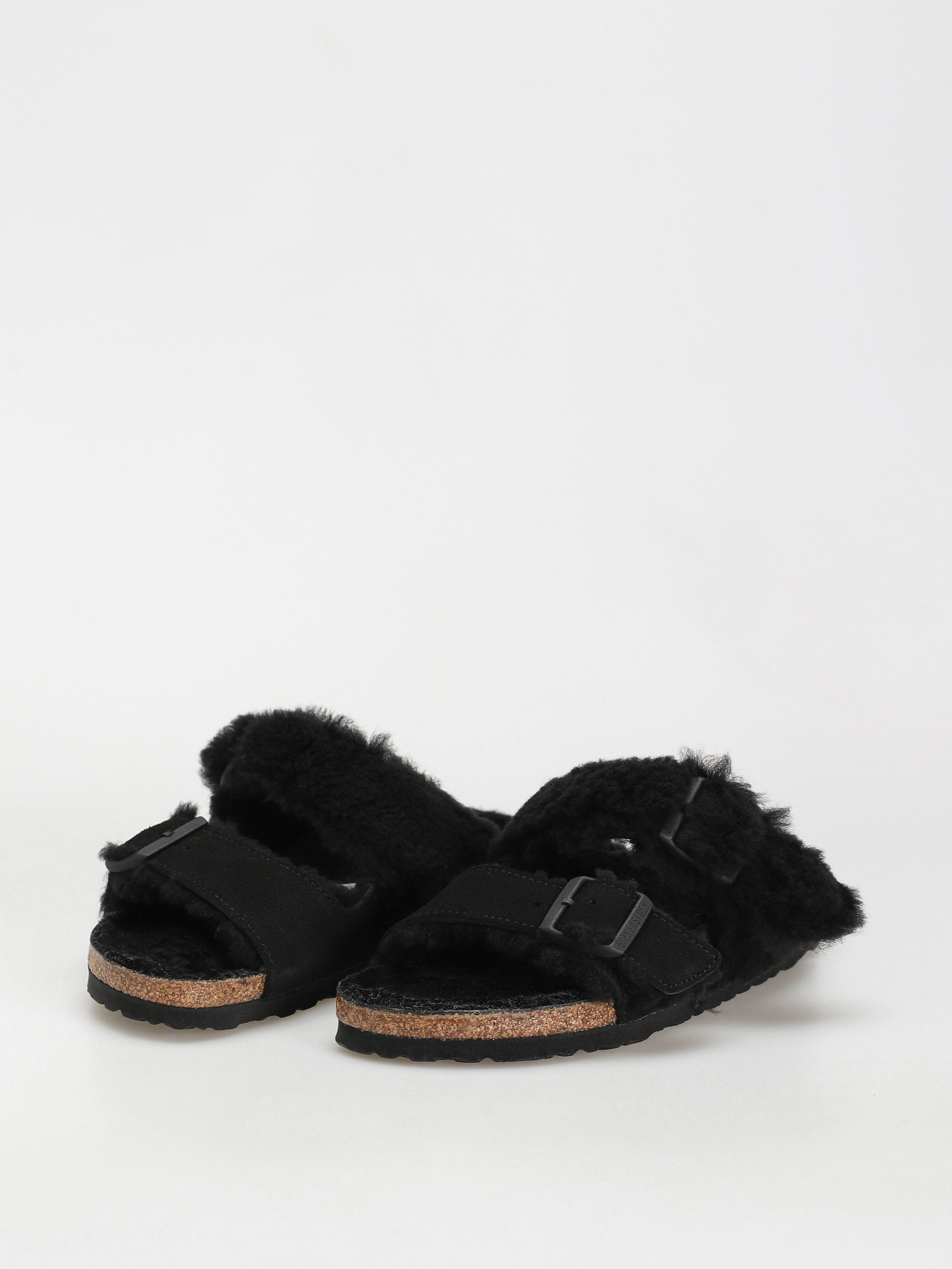 Klapki Birkenstock Arizona Split Teddy Parts Rivet Logo Suede Leather/Fur Narrow Wmn (black)