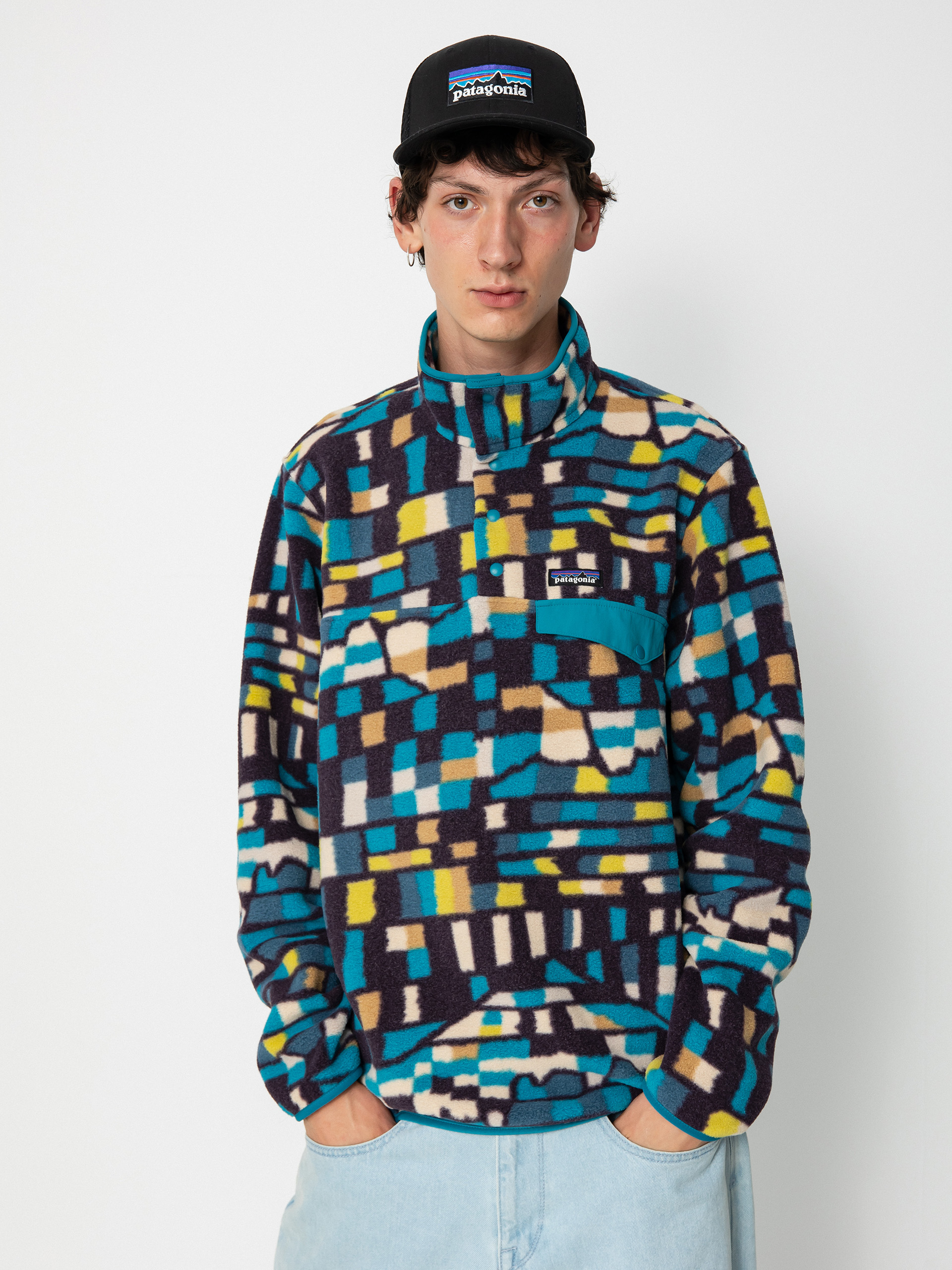 Męski Polar Patagonia Lightweight Synchilla Snap T (fitz roy patchwork/belay blue)