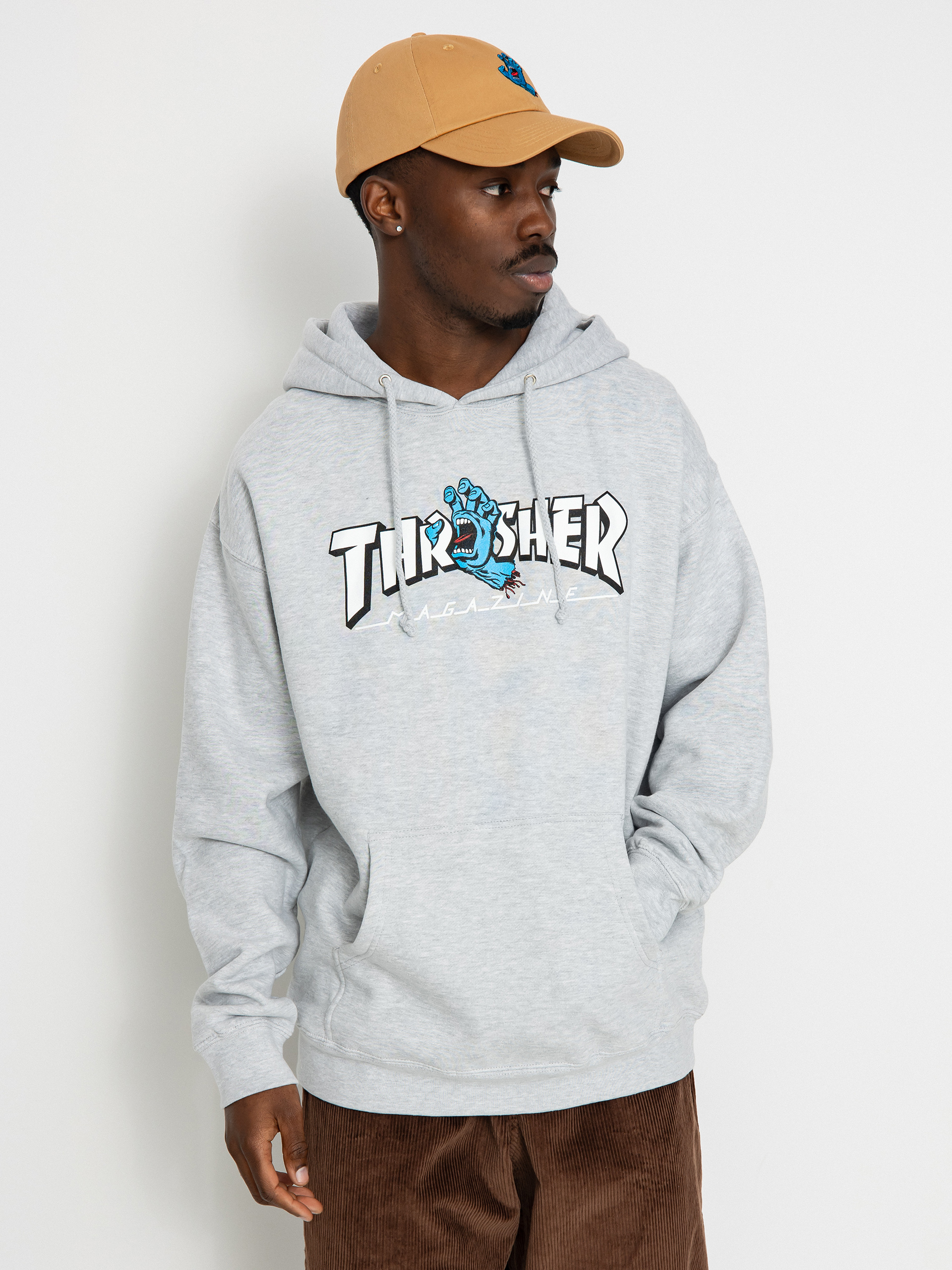 Bluza z kapturem Santa Cruz X Thrasher Screaming Logo HD (grey hthr)