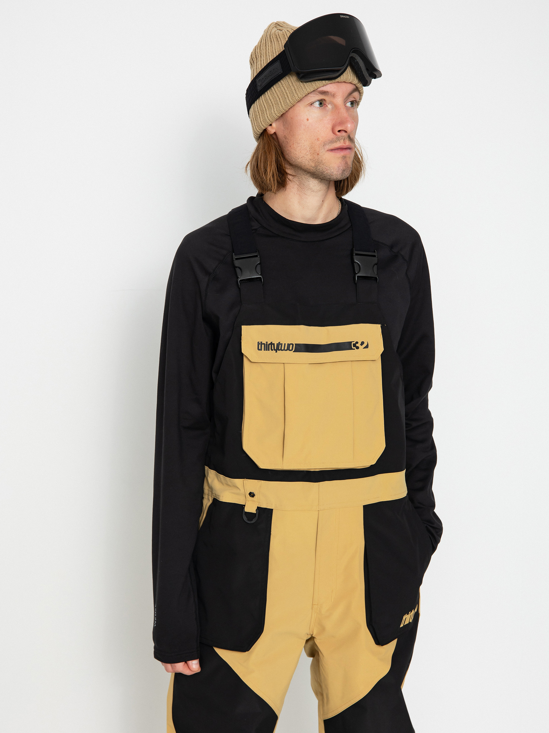 Męskie Spodnie snowboardowe ThirtyTwo Basement Bib (black/tan)