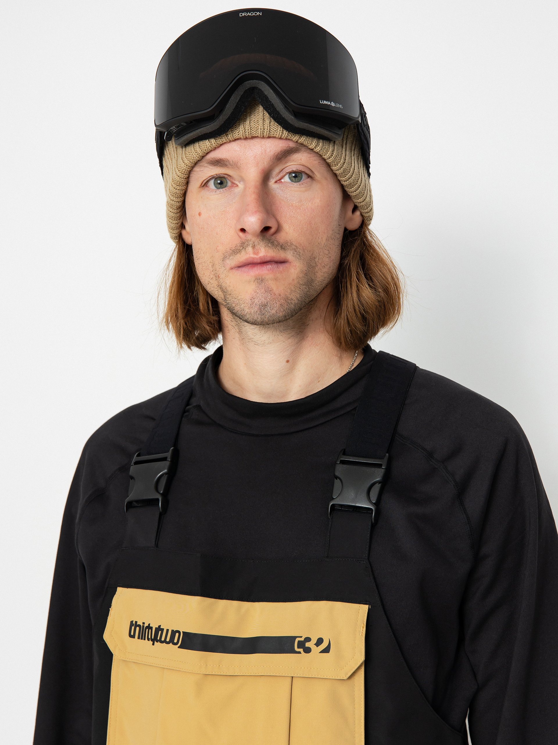 Męskie Spodnie snowboardowe ThirtyTwo Basement Bib (black/tan)