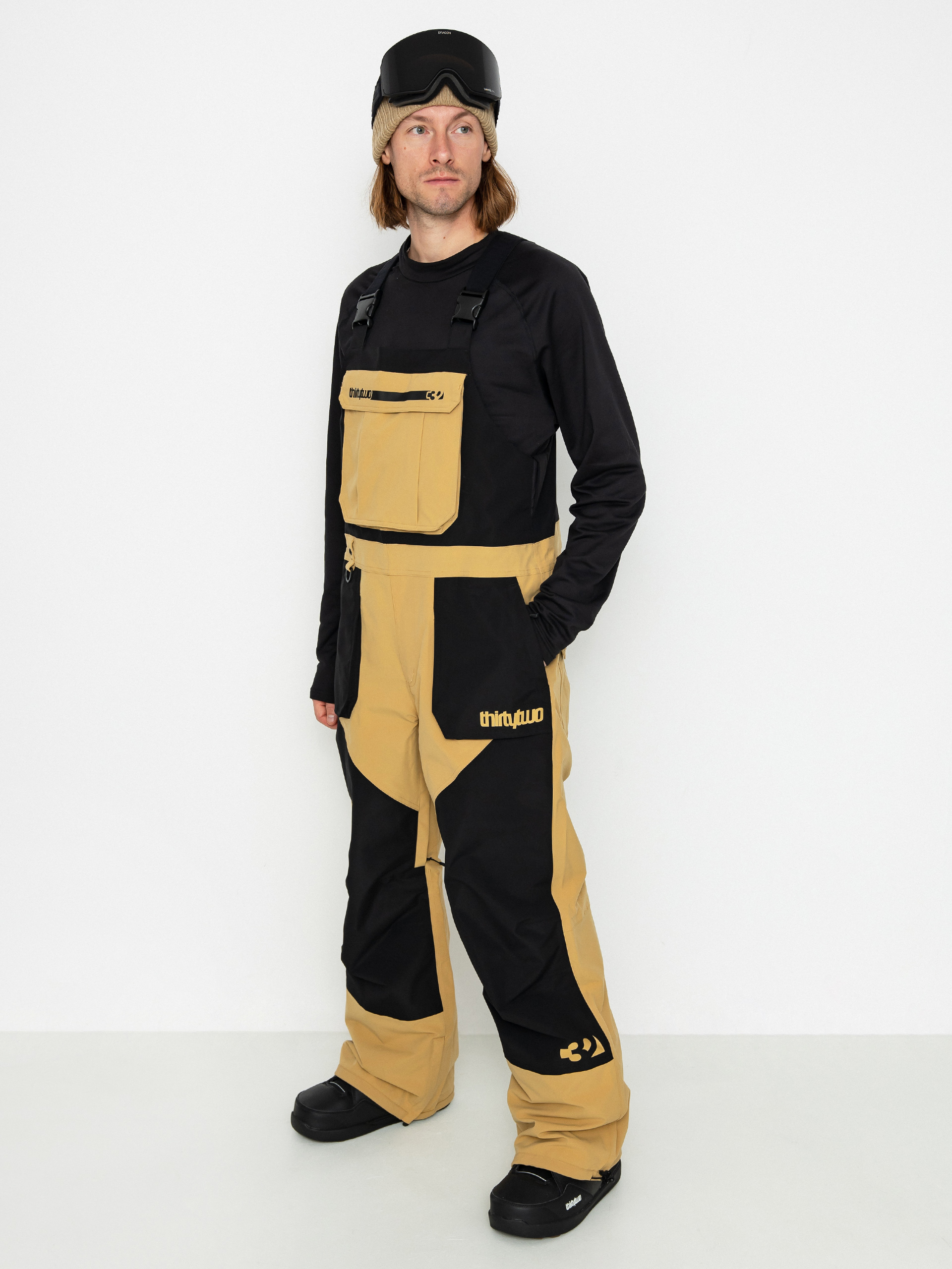 Męskie Spodnie snowboardowe ThirtyTwo Basement Bib (black/tan)