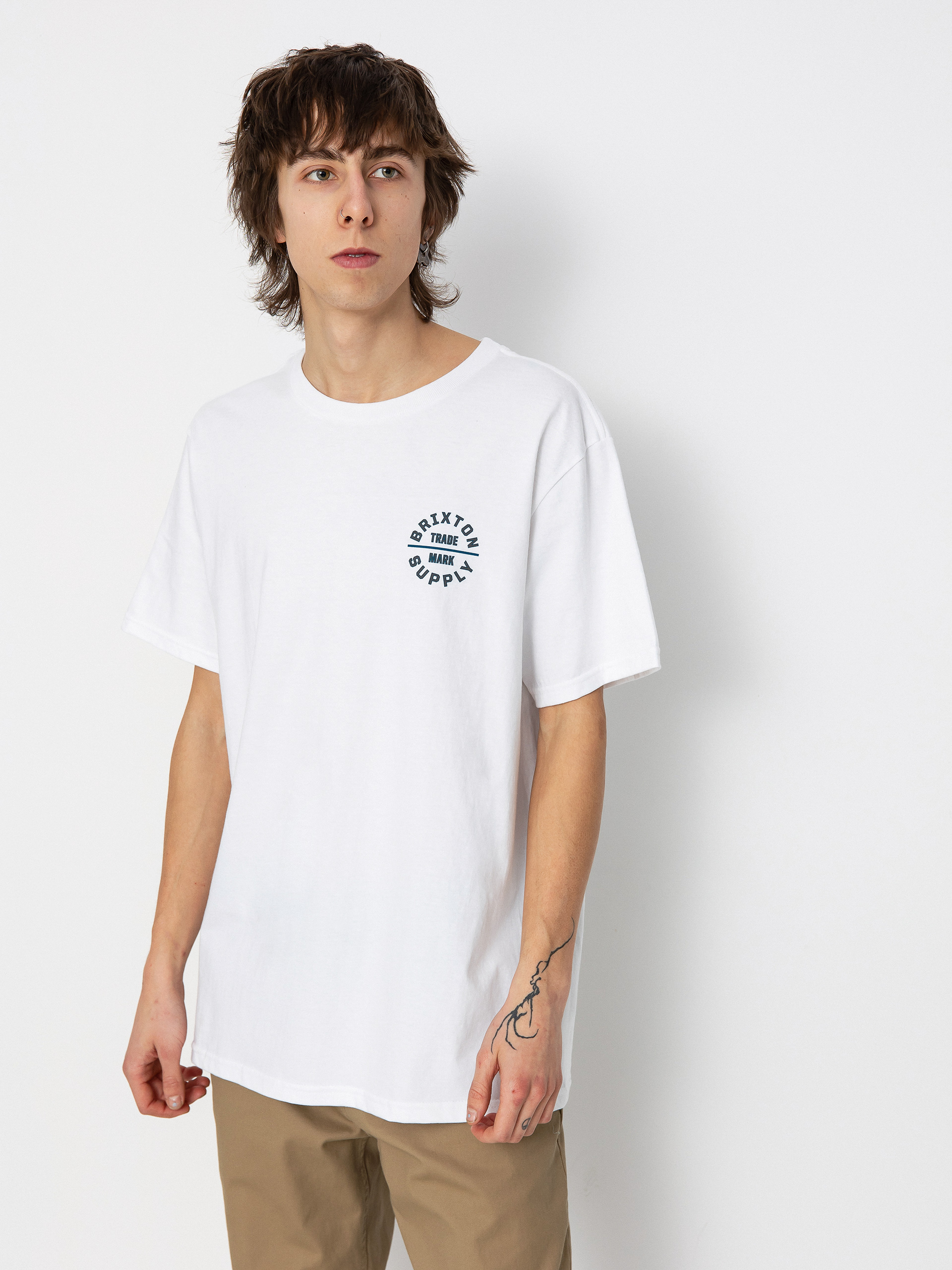T-shirt Brixton Oath V Stt (white/chinois green/blue danub)