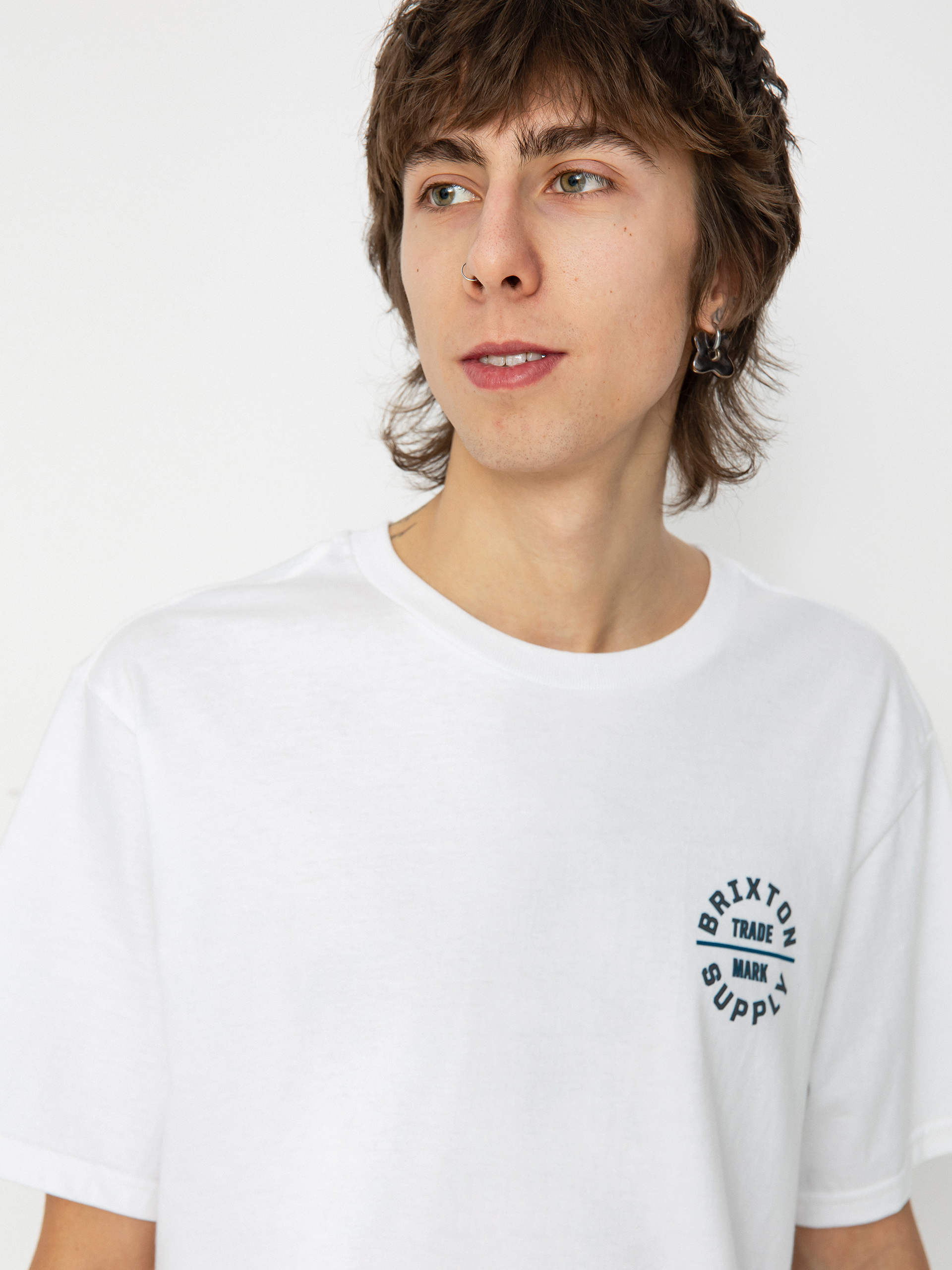 T-shirt Brixton Oath V Stt (white/chinois green/blue danub)