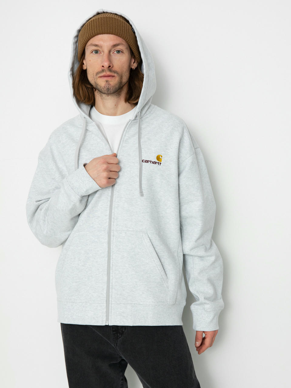 Bluza z kapturem Carhartt WIP American Script ZHD (ash heather)