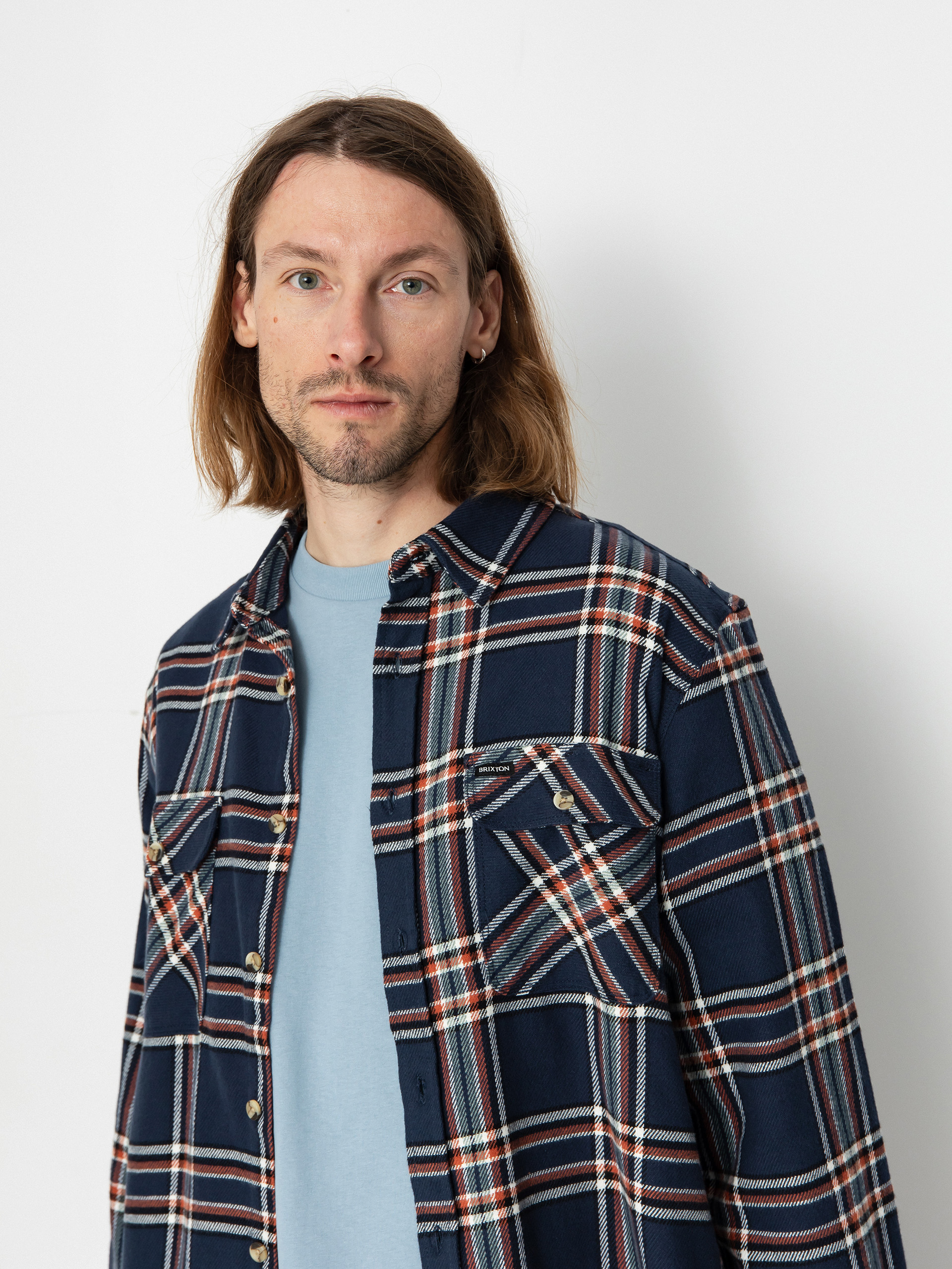 Koszula Brixton Bowery Flannel Ls (washed navy/off white/terracot)