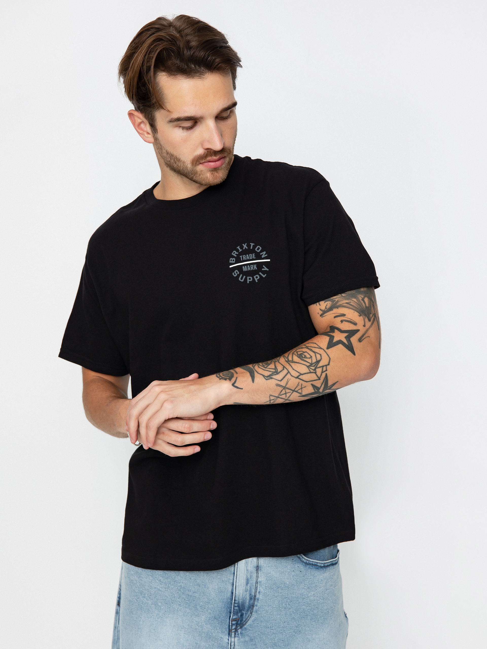 T-shirt Brixton Oath V Stt (black/whitecap/persimmon orang)