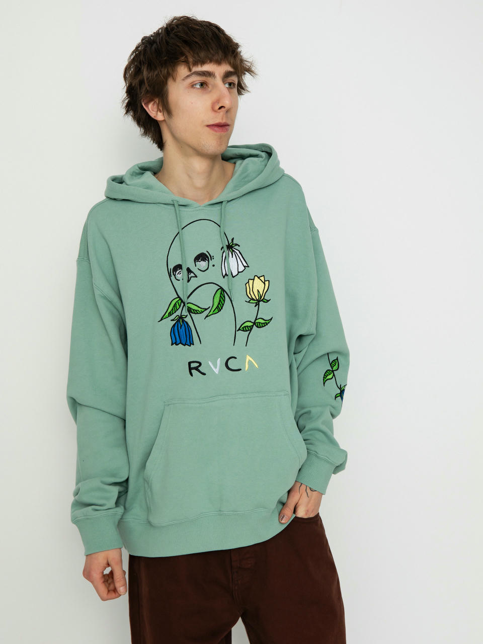 Bluza z kapturem RVCA Flower Skull HD (green haze)