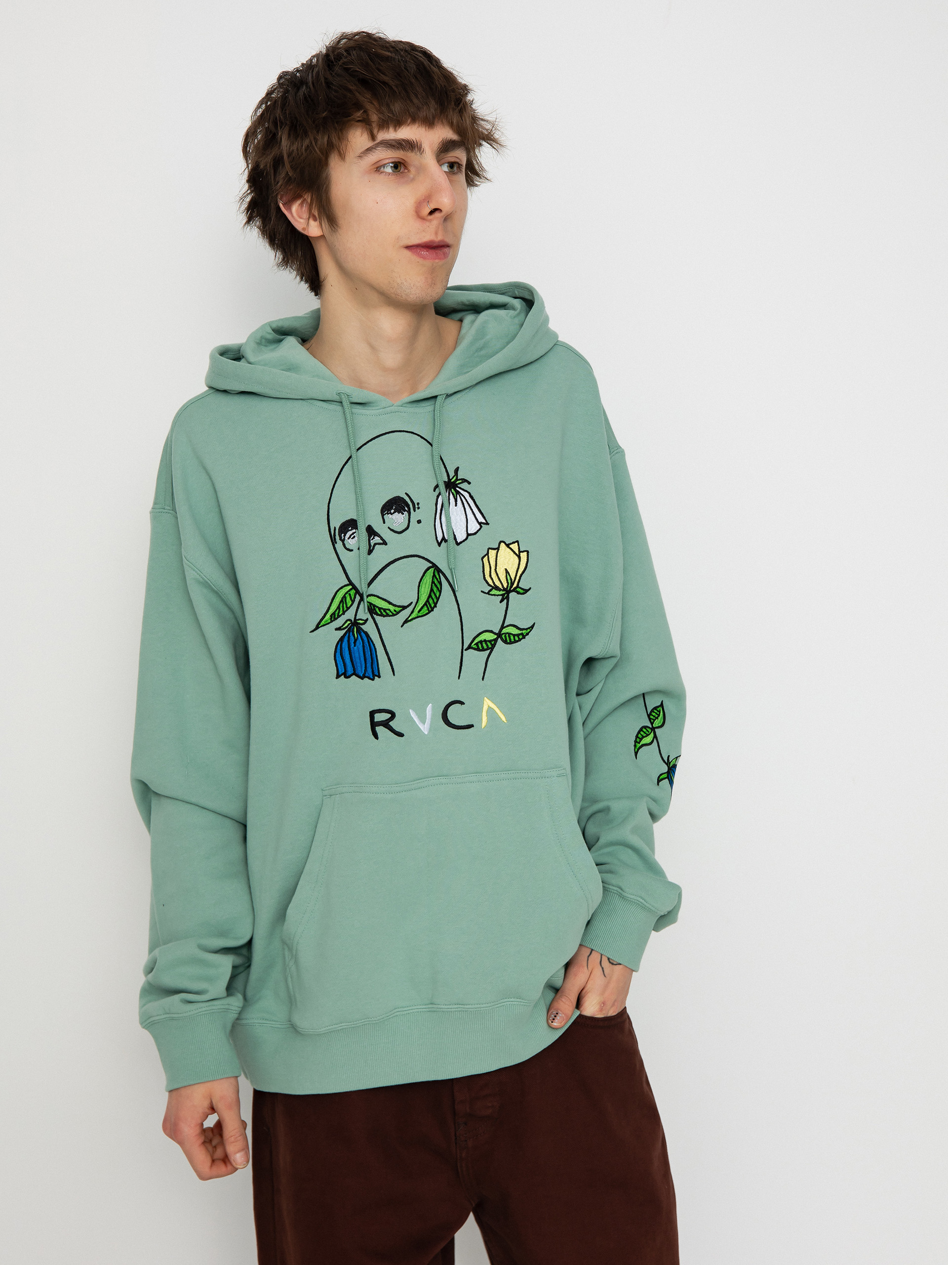 Bluza z kapturem RVCA Flower Skull HD (green haze)