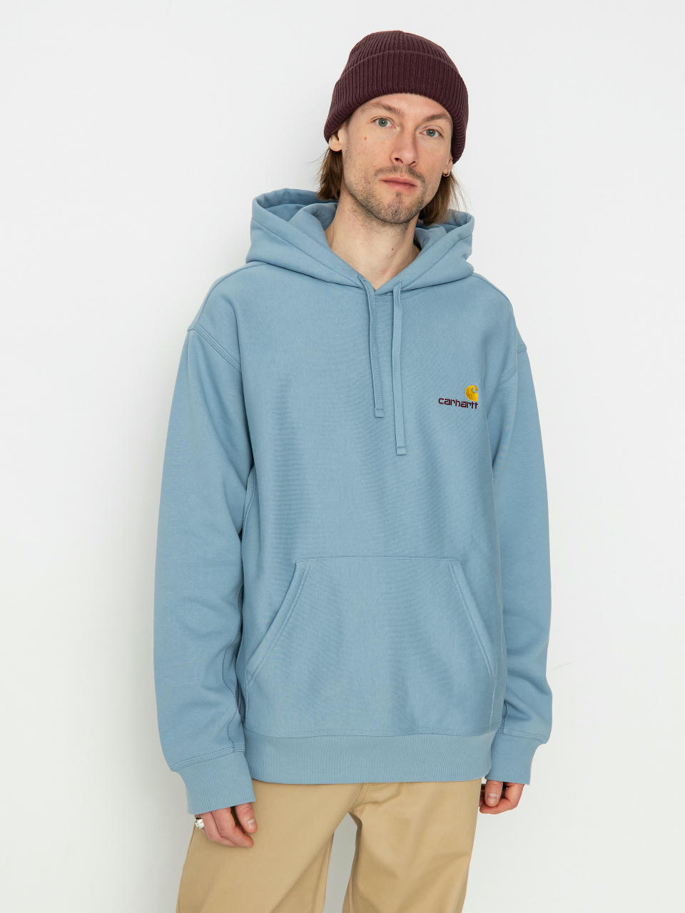 Bluza z kapturem Carhartt WIP American Script HD (frosted blue)