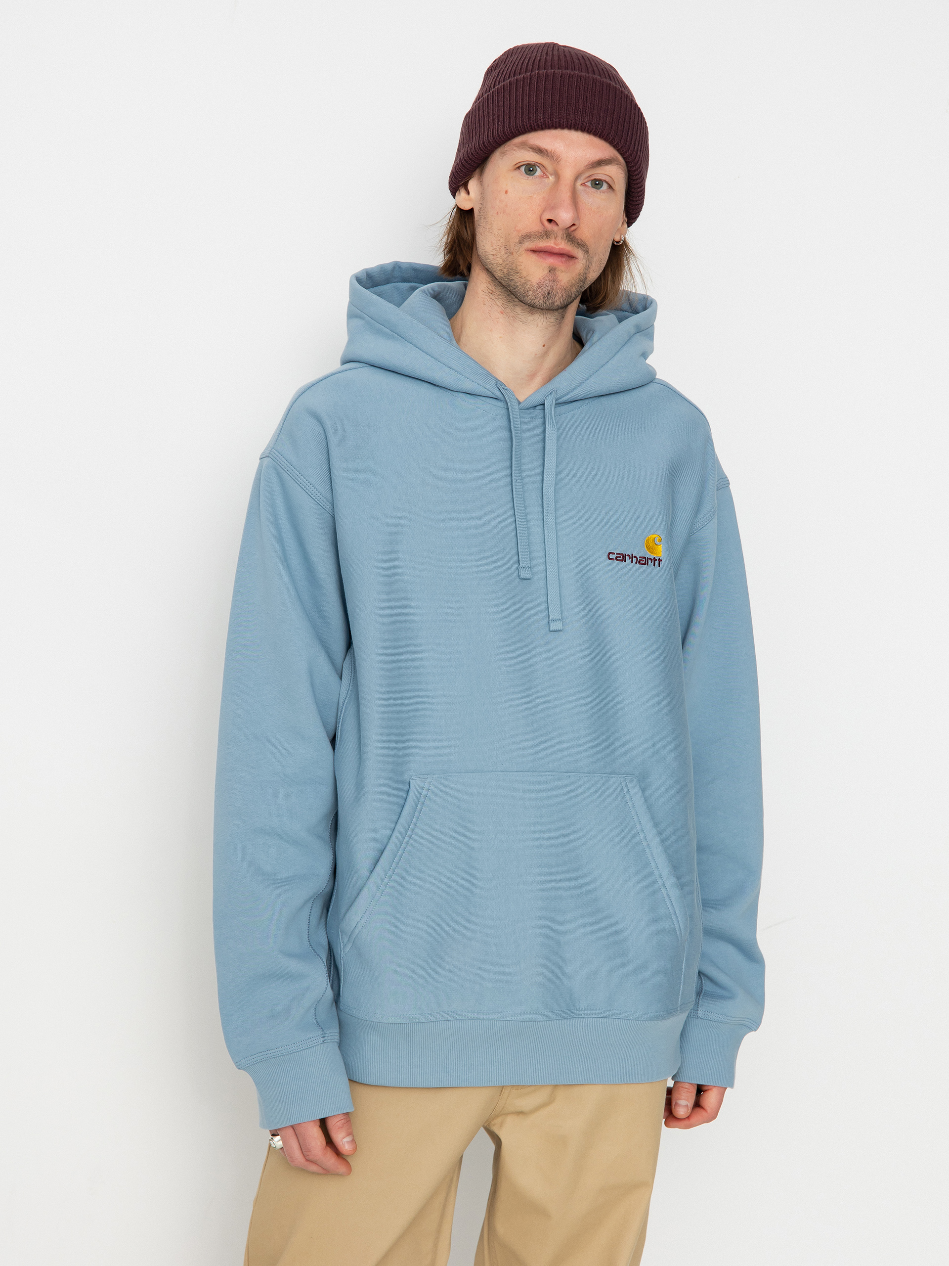 Bluza z kapturem Carhartt WIP American Script HD (frosted blue)