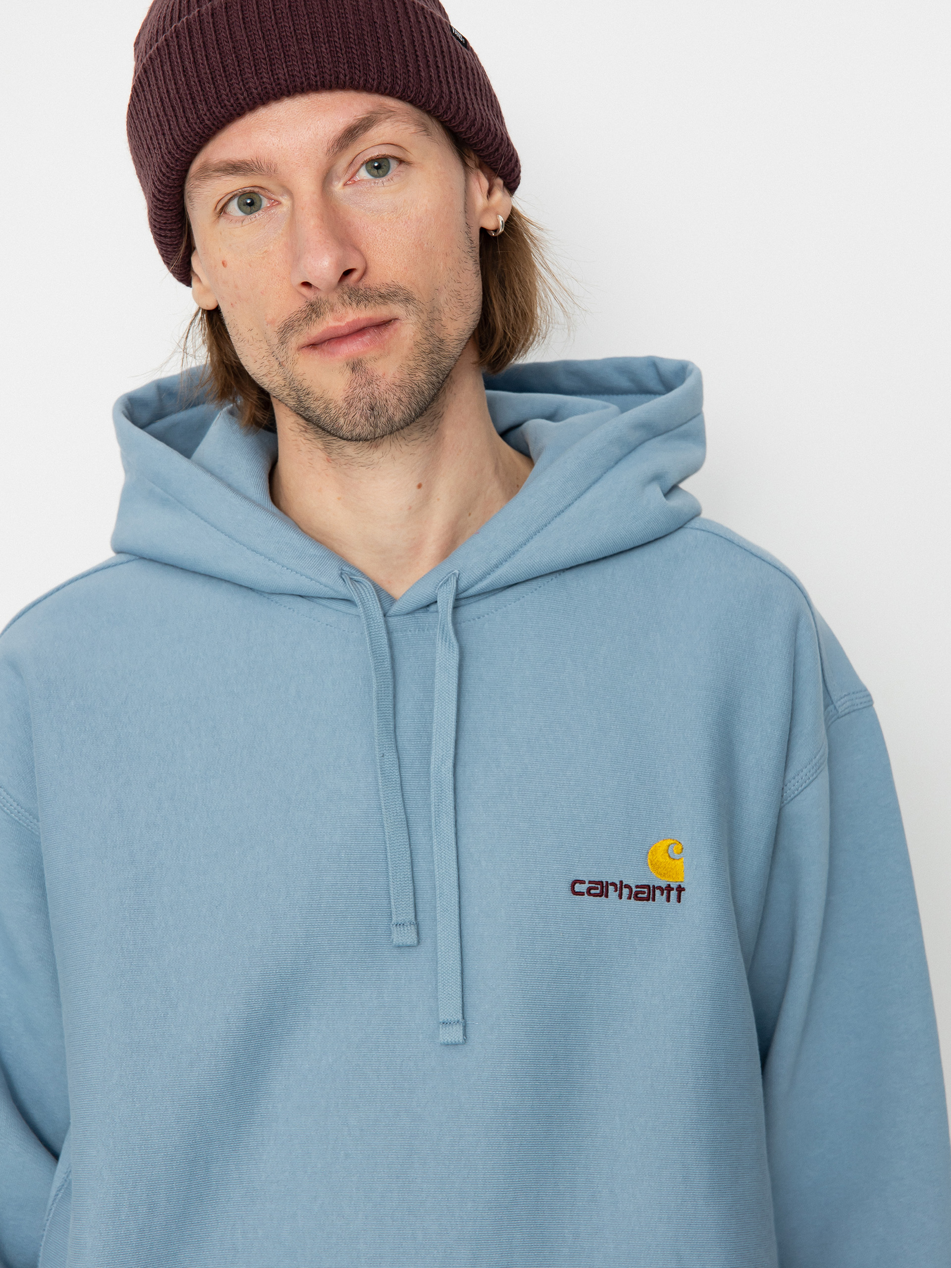 Bluza z kapturem Carhartt WIP American Script HD (frosted blue)