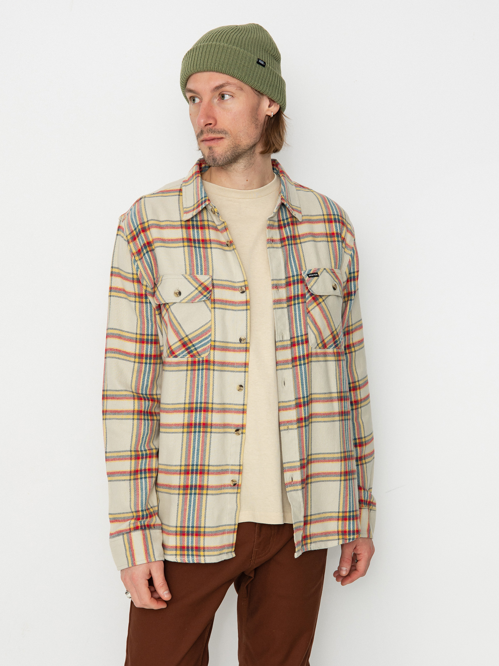 Koszula Brixton Bowery Flannel Ls (white smoke/yellow/casa red)