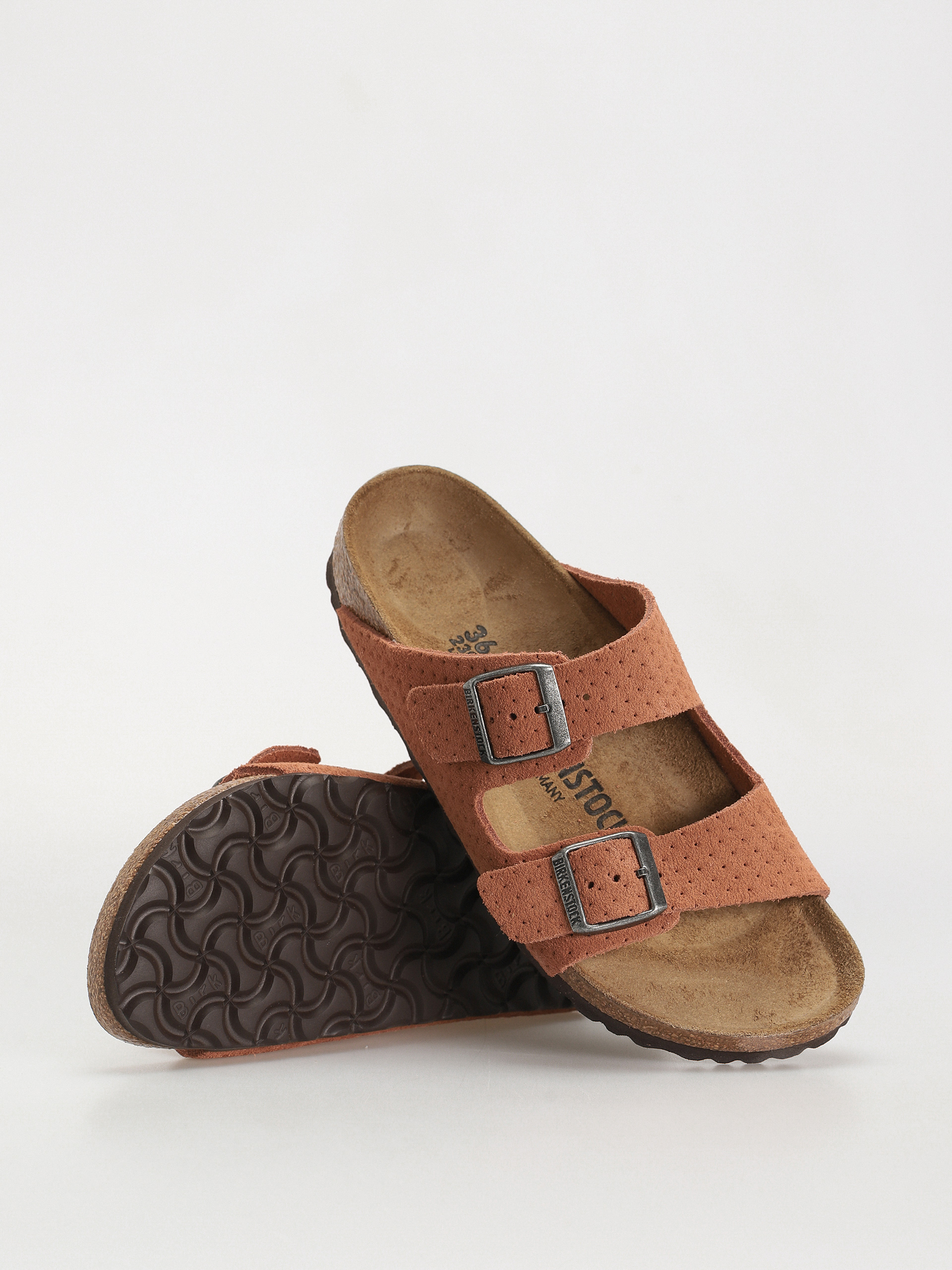 Klapki Birkenstock Arizona Suede Embossed Narrow Wmn (emboss dots burnt orange)